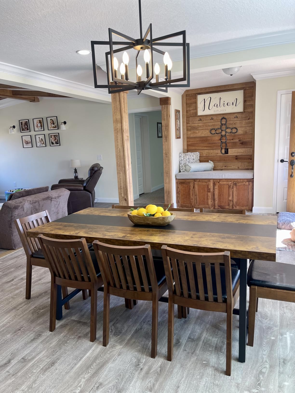 Tribesigns Dining Table for 8 People, 70.87-inch Rectangular Wood Kitchen Table with Strong Metal Frame, Industrial Large Long Dining Room Table for Big Family (Rustic Brown) customer photo 2