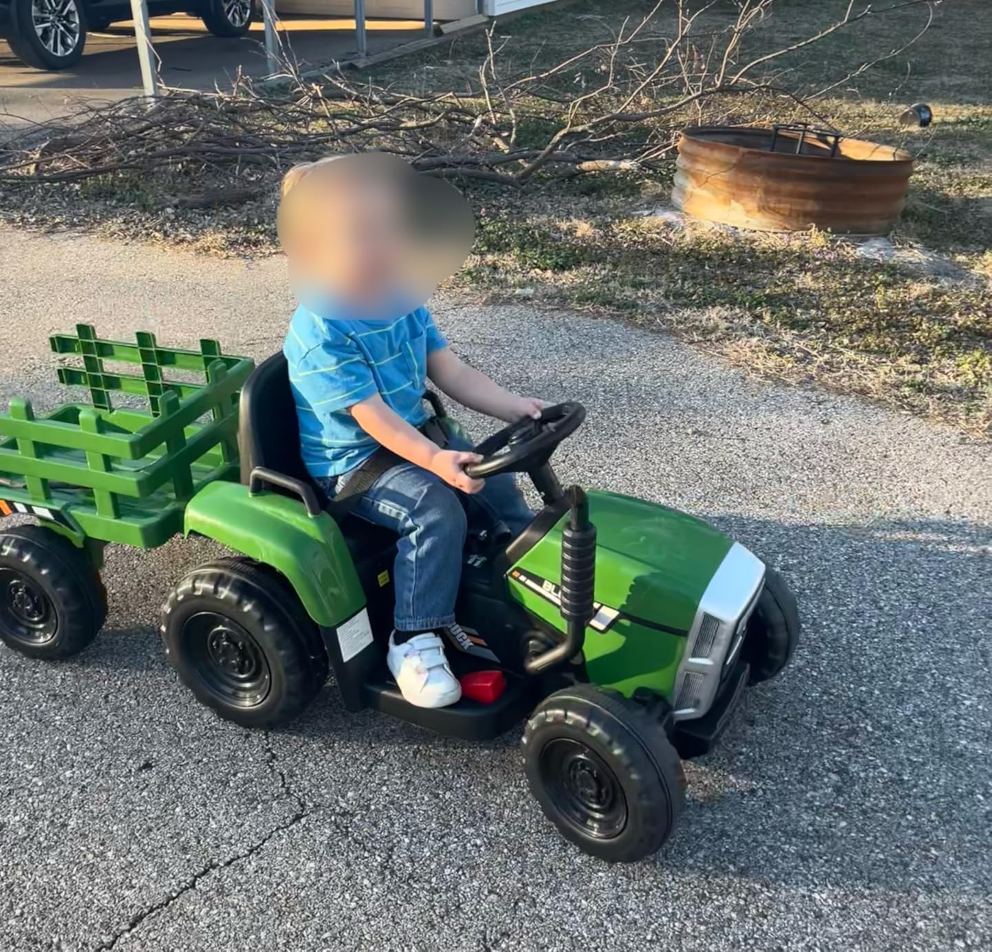 Costzon Ride on Tractor with Detachable Trailer, Kids' Electric Vehicles w/3-Gear-Shift Ground Loader, 7 LED Headlights, Remote Control, Kids 3+ (Dark Green) customer photo 1