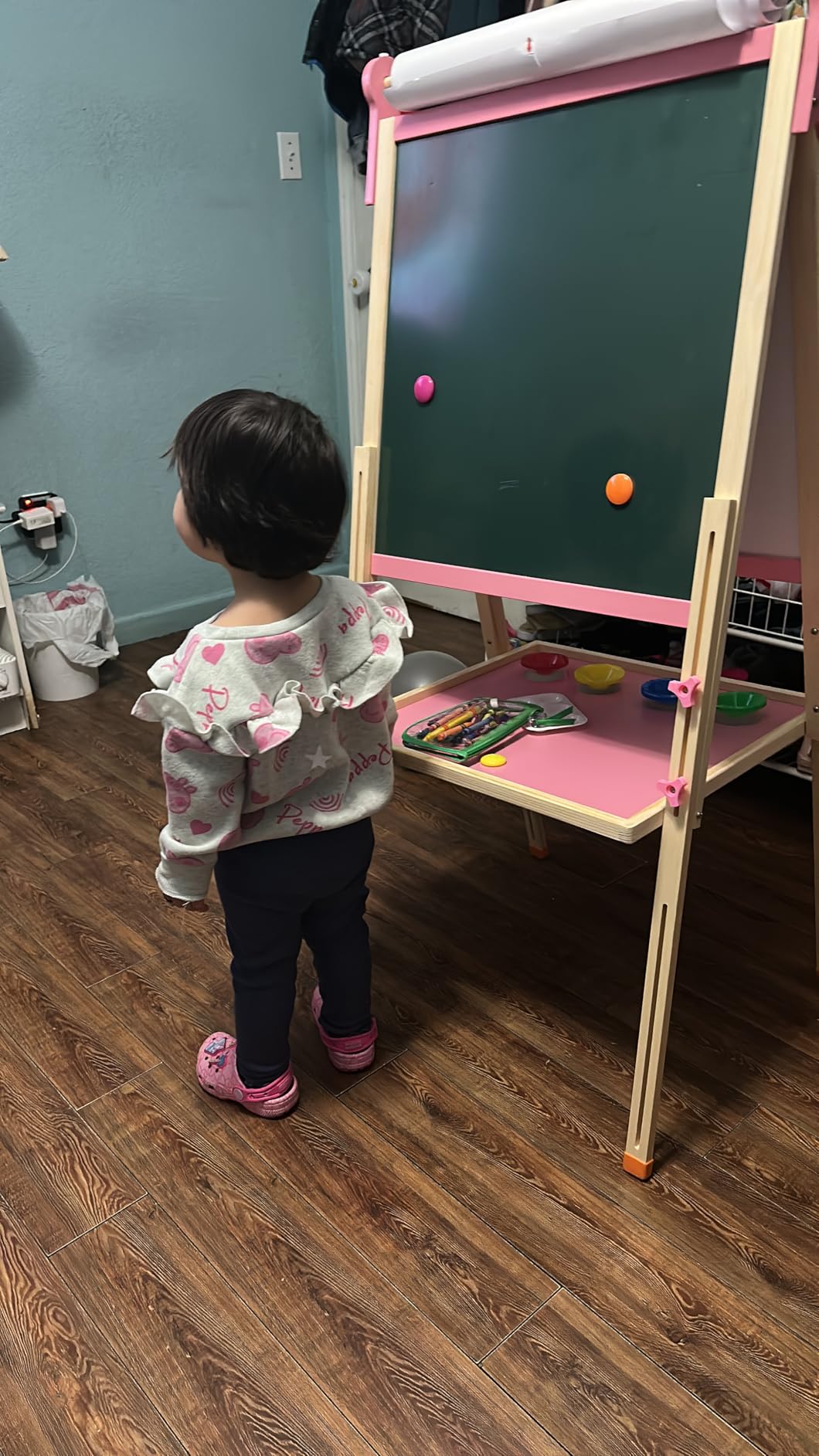 YOHOOLYO Kids Easel Standing Art Easel for Kids, Double Sided Children Pink Purple Easel Magnetic Chalkboard Whiteboard Dry Eraser Board Great Gift for Girls (Blue) customer photo 2