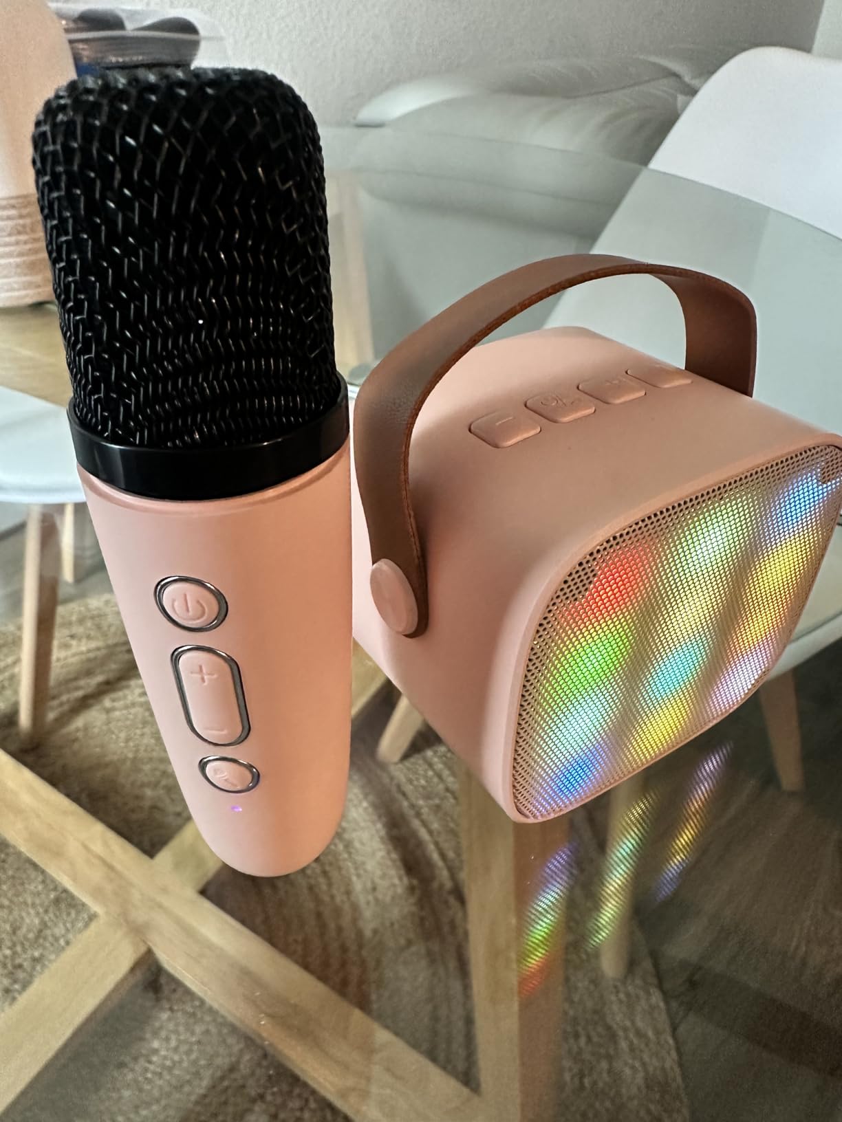YLL Mini Karaoke Machine for Kids Adults, Portable Bluetooth Speaker with 2 Wireless Microphones, Trendy Birthday Gifts Toys for Girls Ages 3-10+ Years Old (Pink) customer photo 2