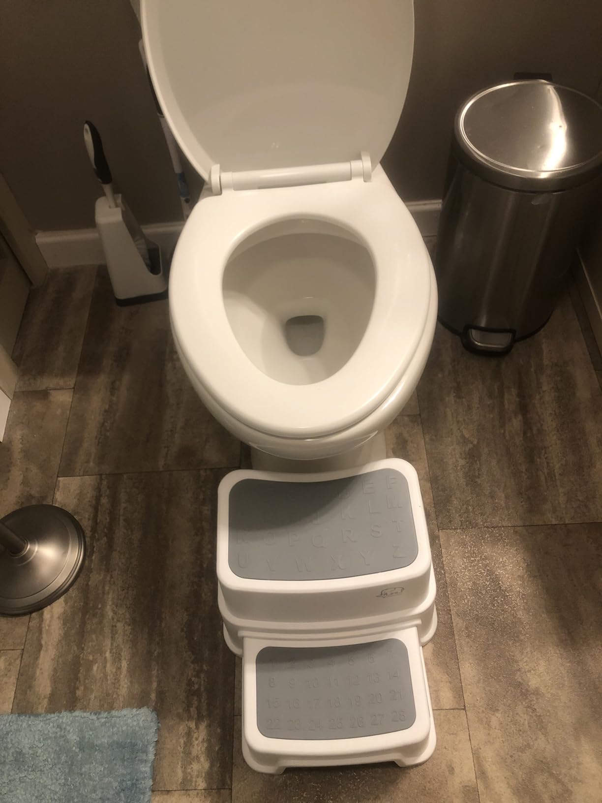 Forbena Toddler Step Stool for Bathroom Sink, 2 Step Stool for Kids Toilet Potty Training, Non-Slip Toddlers Baby Child Kid Plastic Poop Stools with Handle for Kitchen Counter Bed (White-Grey) customer photo 1