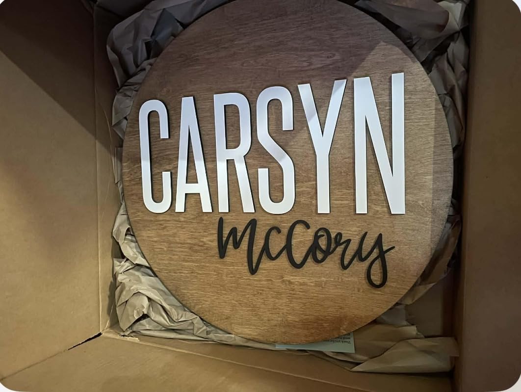 Custom Round Nursery Name Sign, Personalized Wooden Wall Plaque, 12