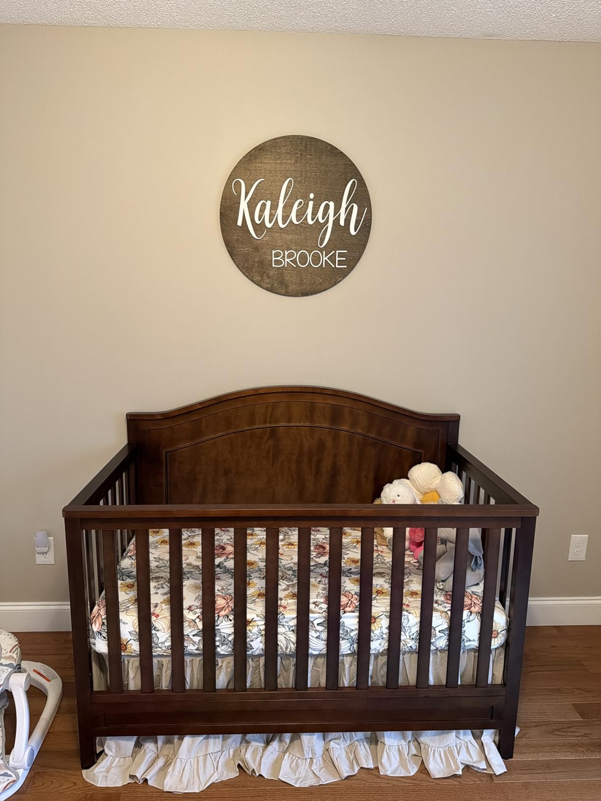 Custom Round Nursery Name Sign, Personalized Wooden Wall Plaque, 12