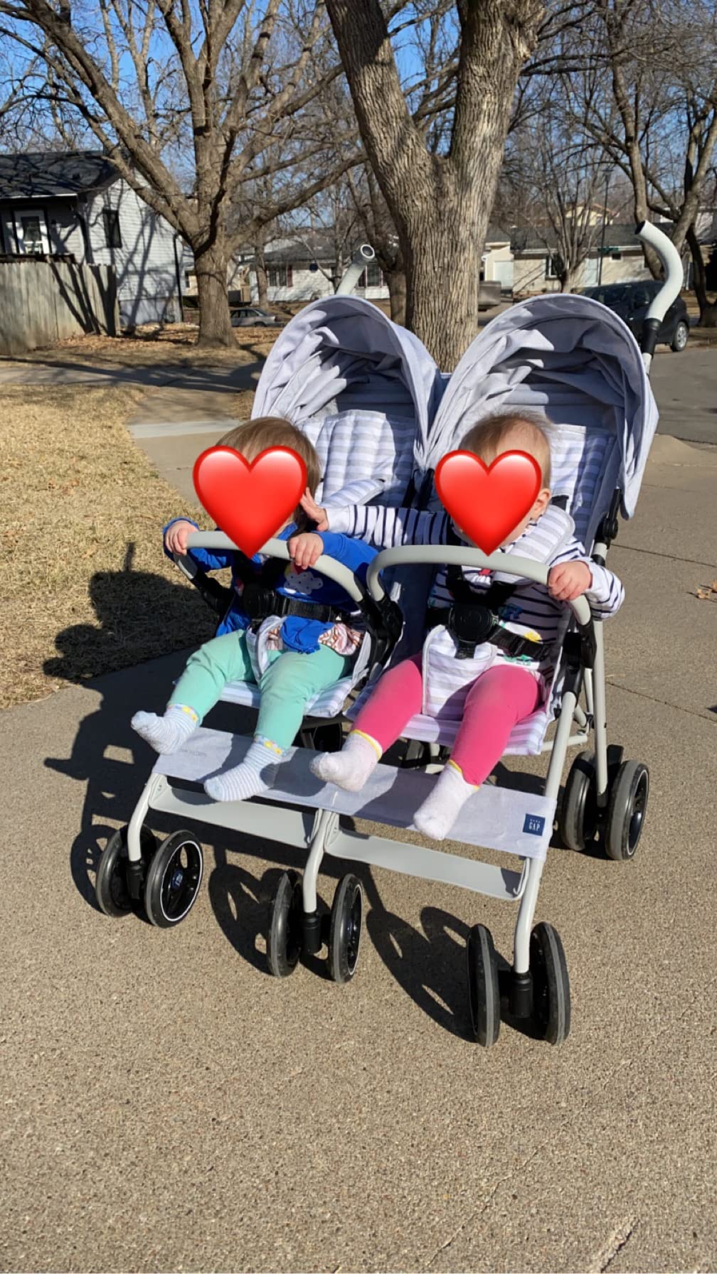 GAP babyGap Classic Side-by-Side Double Stroller - Lightweight Double Stroller with Recline, Extendable Sun Visors & Compact Fold - Made with Sustainable Materials, Navy Camo customer photo 1