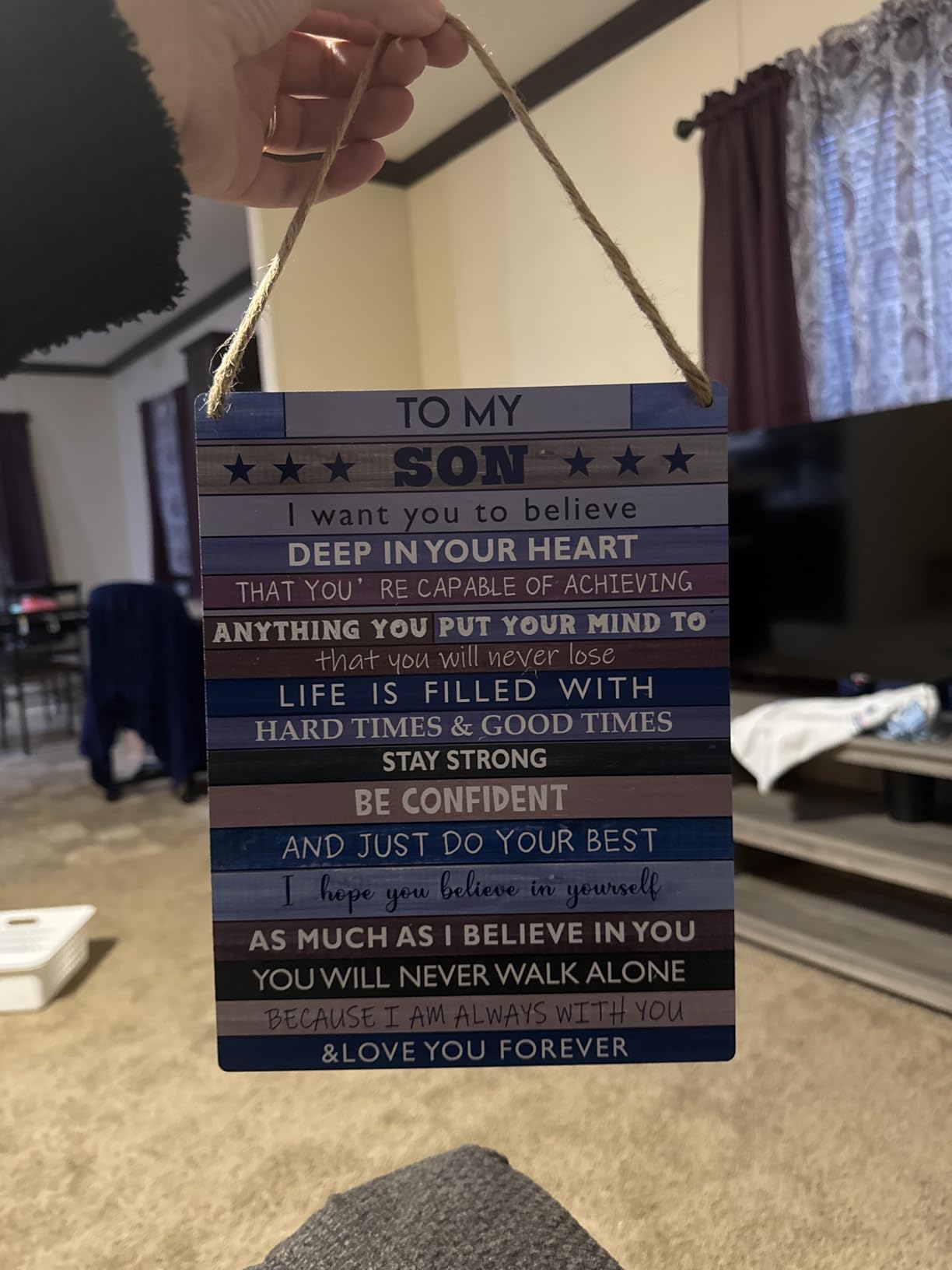 YCYD Boys Room Decor, To Son Teen Boy Room Decor Gifts, Inspirational Wall Art Wooden Hanging Plaque, Family Decorative Signs for Birthday Christmas Thanksgiving Gifts for Son 8 x 10 Inches customer photo 2