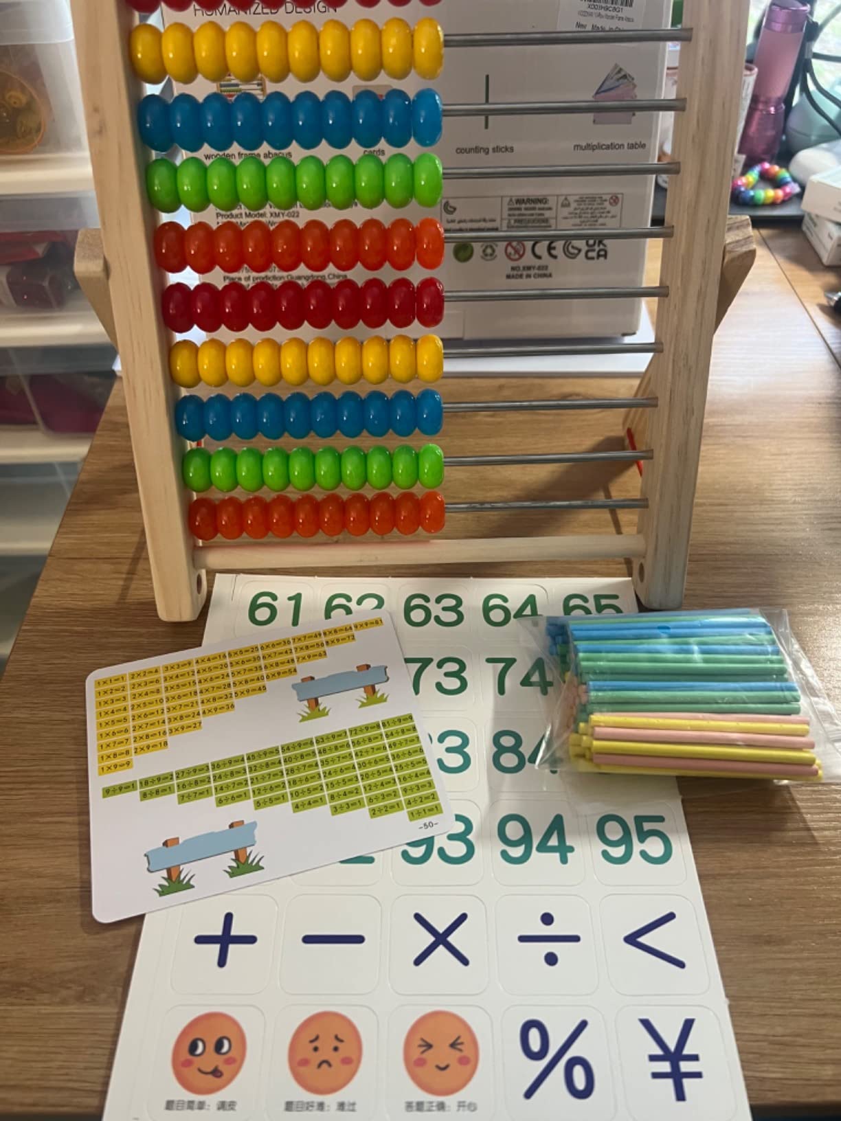 WOODMAM Wooden Abacus for Kids Math, Educational Counting Toy with Counting Sticks and Number Alphabet Cards, Preschool Learning Toys Gift for Boys Girls Age 3+ Years Old customer photo 2
