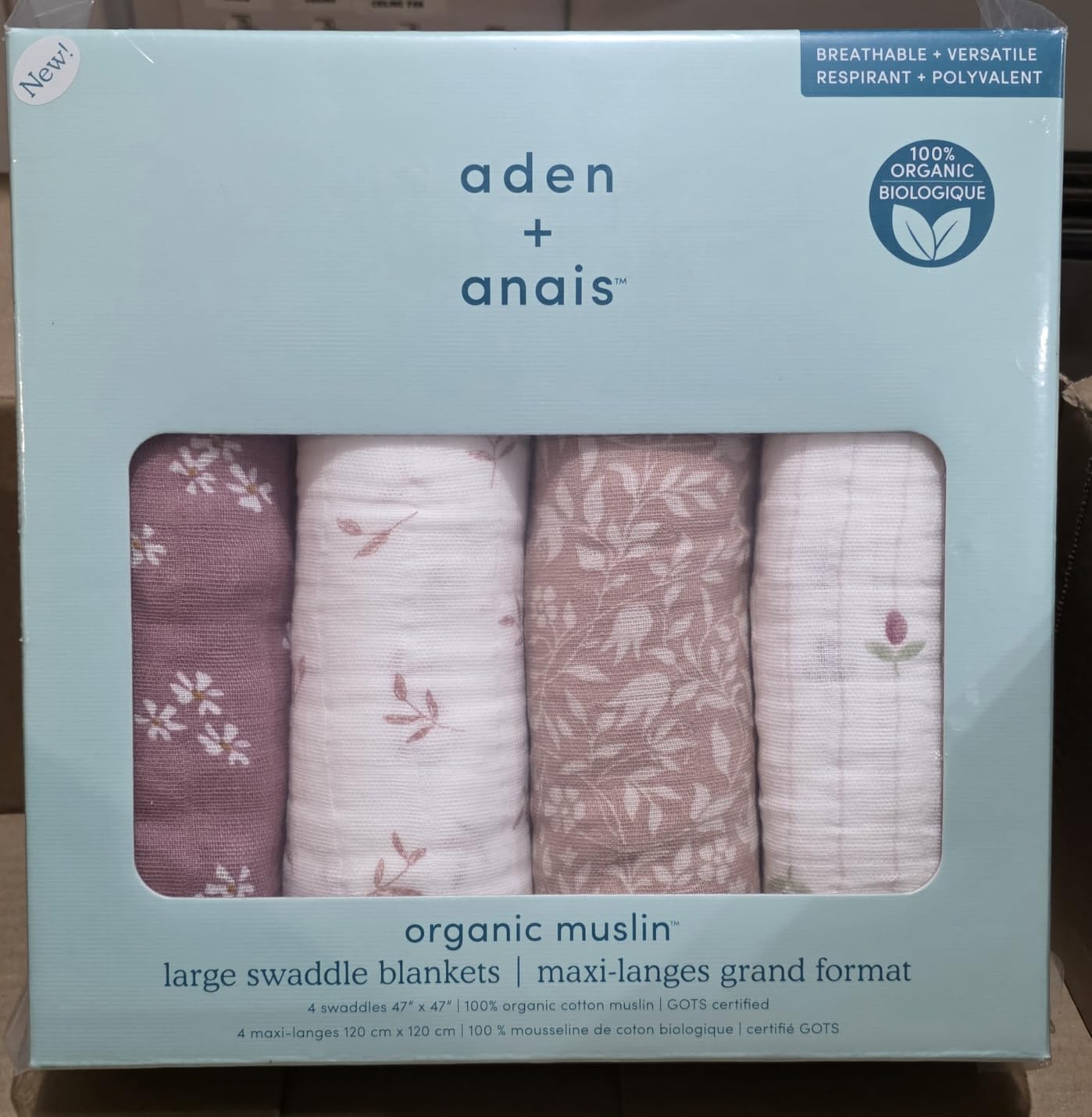 aden + anais Swaddle Blanket, 100% Organic Cotton Blankets for Girls & Boys, Baby Receiving Swaddles, Ideal Newborn & Infant Swaddling Set, 4 Pack, Oceanic customer photo 1