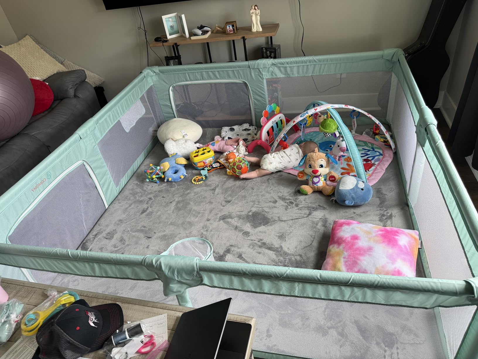 COMOMY Playpens for Babies and Toddlers, 79x71 Baby Playard Extra Large, Safe and Non-Slip Baby Fence, Full Mesh Design, Indoor & Outdoor Kids Activity Center, Baby Play Pens (Dark Grey) customer photo 1