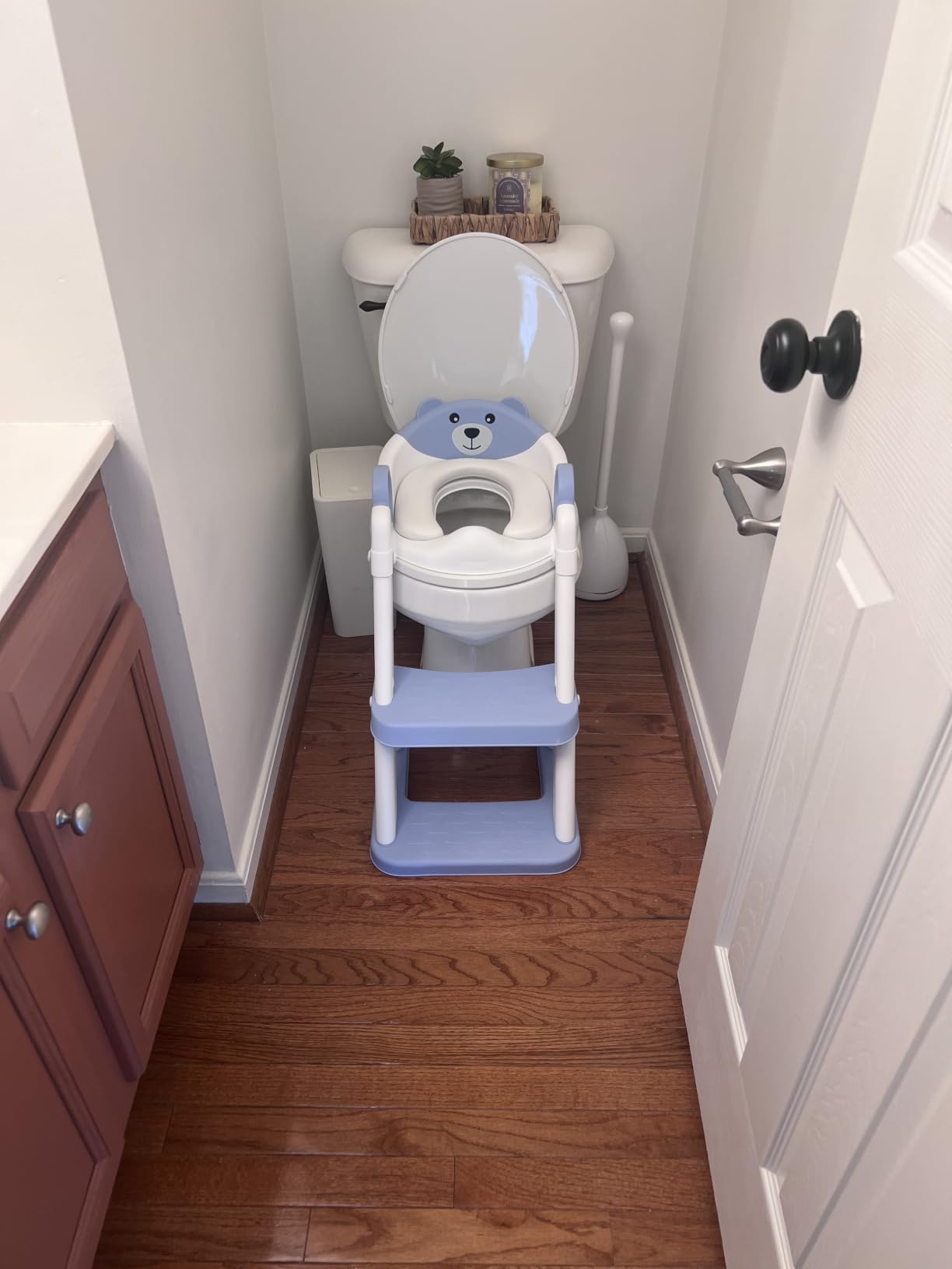 Rabb 1st Potty Training Seat, Toddler Toilet Seat for Kids Boys Girls, 2 in1 Potty Training Toilet with Step Stool, 6 Adjustable Height, Splash Guard, Stable Triangular Anti-Slip Design (Grey) customer photo 1