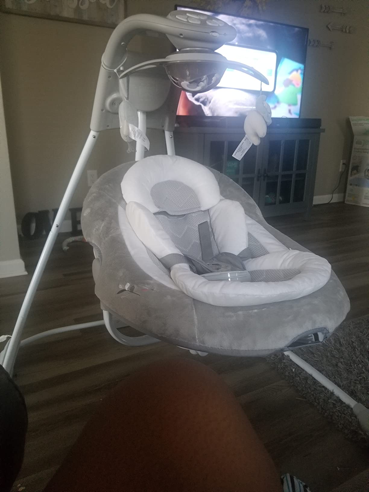 Ingenuity InLighten Soothing Swing - Swivel Infant Seat, Soothing Sounds, Lightweight Mesh - Dakota customer photo 2