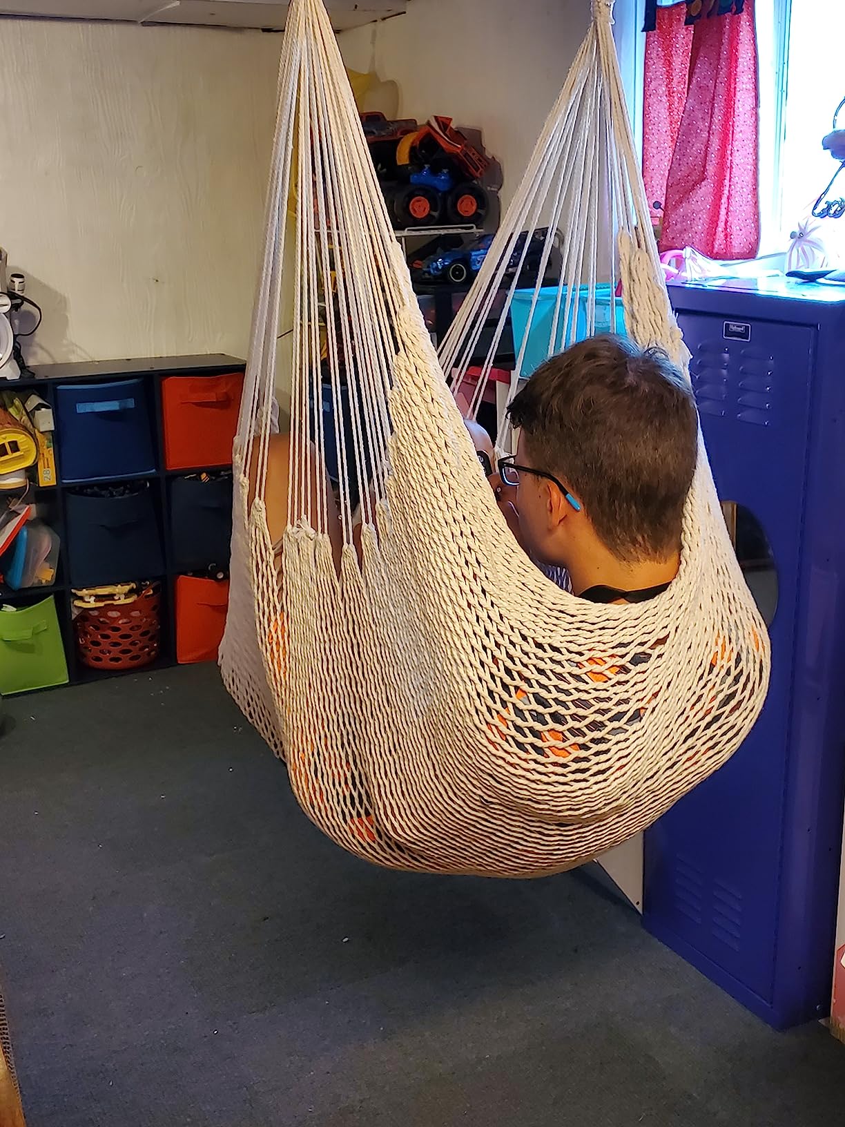 Abby and Noah Natural Handwoven Cotton Sensory Swing for Kids and Adults, Autism ADHD Therapy Swing with Hug-Like Calming Effect, Indoor Hanging Sensory Hammock, Holds Up to 300 lbs customer photo 2