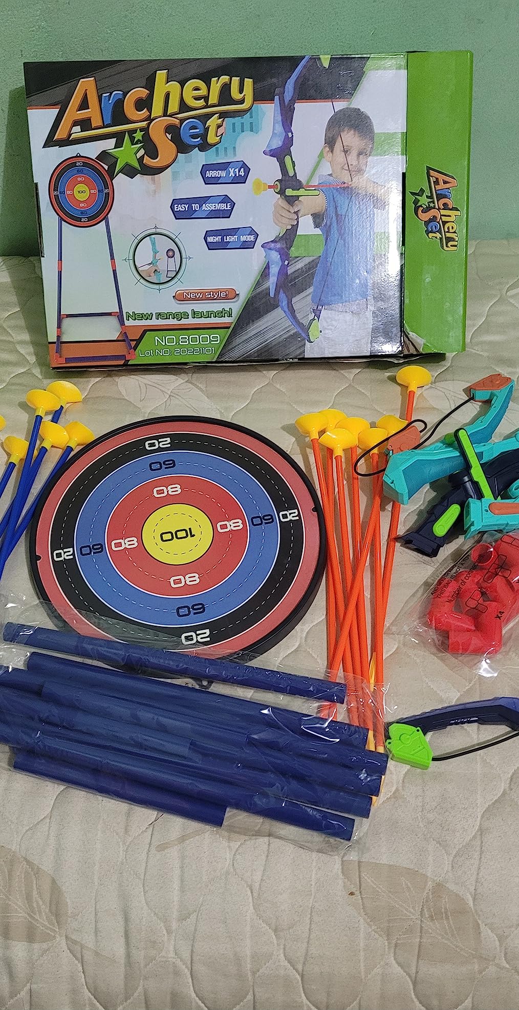 Kmuxilal 2 Pack Kids Bow and Arrow Set with LED Flash Lights, 14 Suction Cup Arrows and Fluorescence Standing Target-Perfect Indoor and Outdoor Game Archery Set Toy Gift for 4 5 6 7 8-12 Year Old Boys customer photo 1