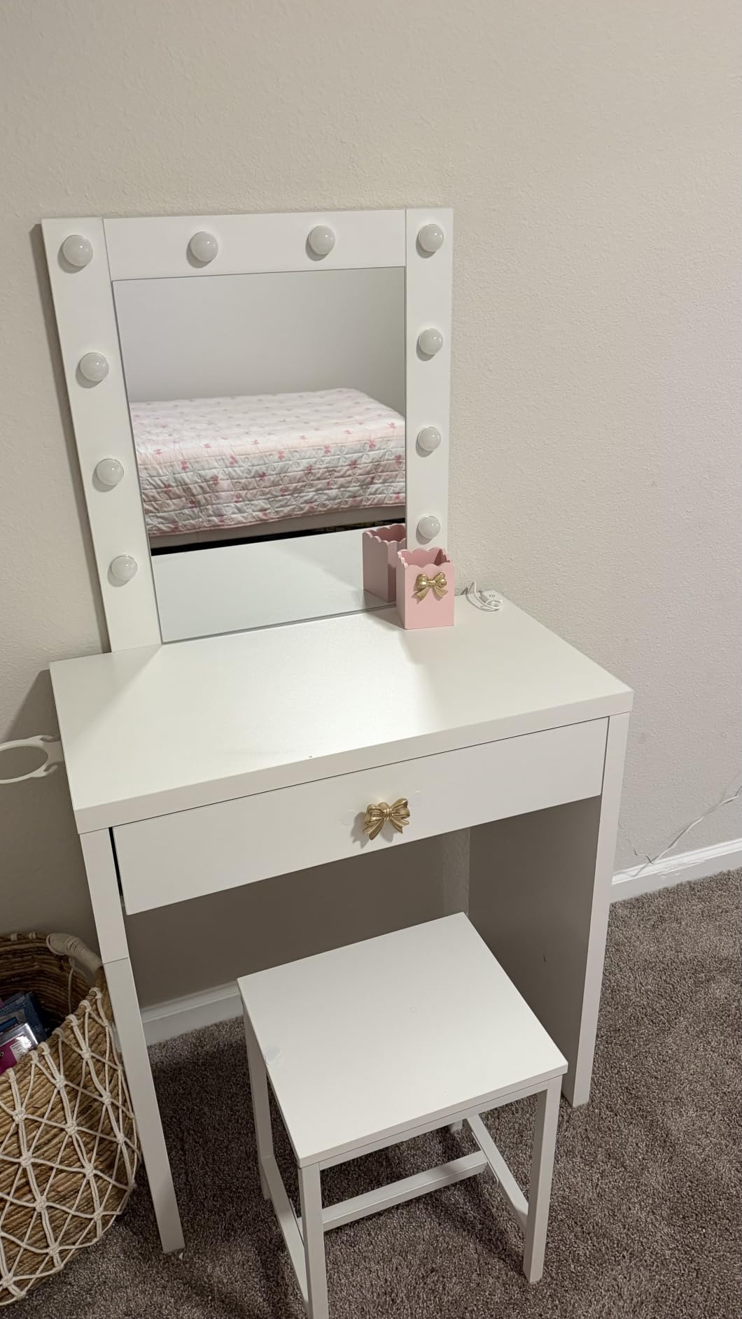 Titoni Small Makeup Vanity with Mirror and Lights, White Vanity Desk with Chair, Brightness Adjustable, Makeup Table Set for Girls' Bedroom customer photo 1