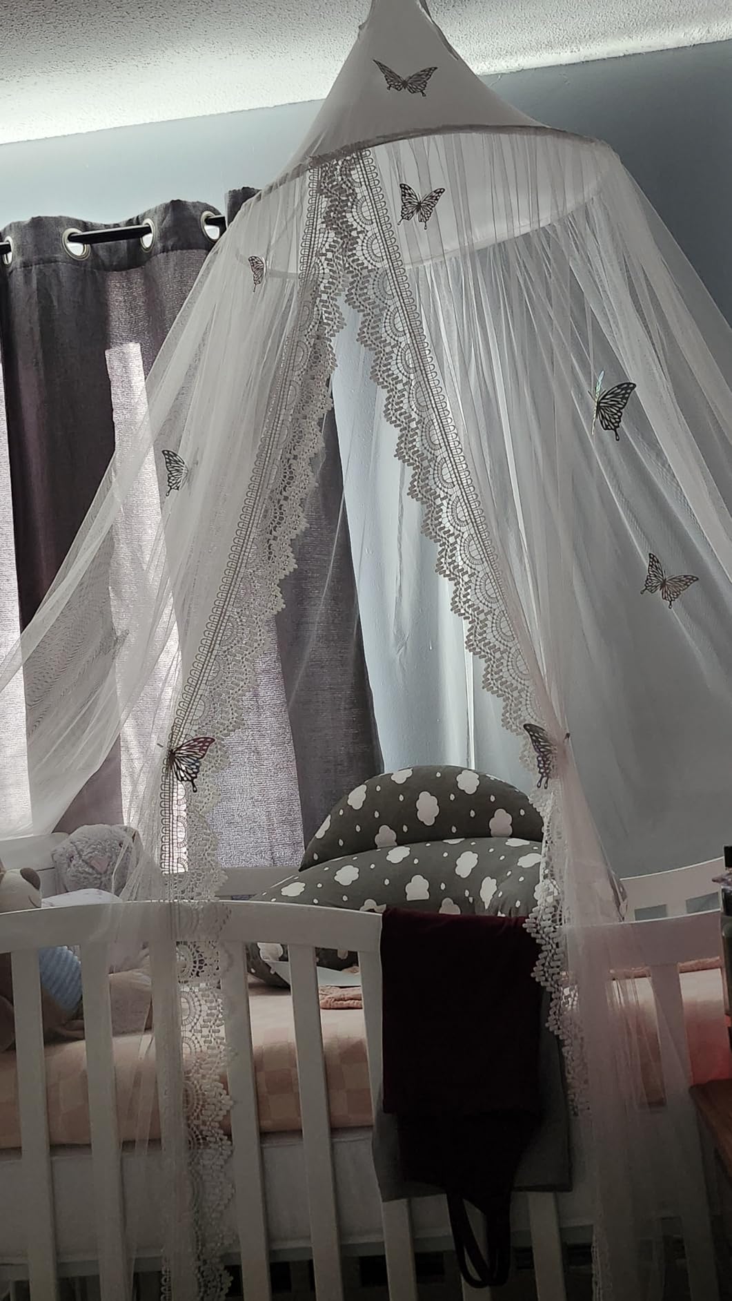 LOAOL Kids Bed Canopy with Lace Hanging Canopy Net for Baby Crib Nook Castle Game Tent Nursery Play Room Decor (Butterfly) customer photo 2