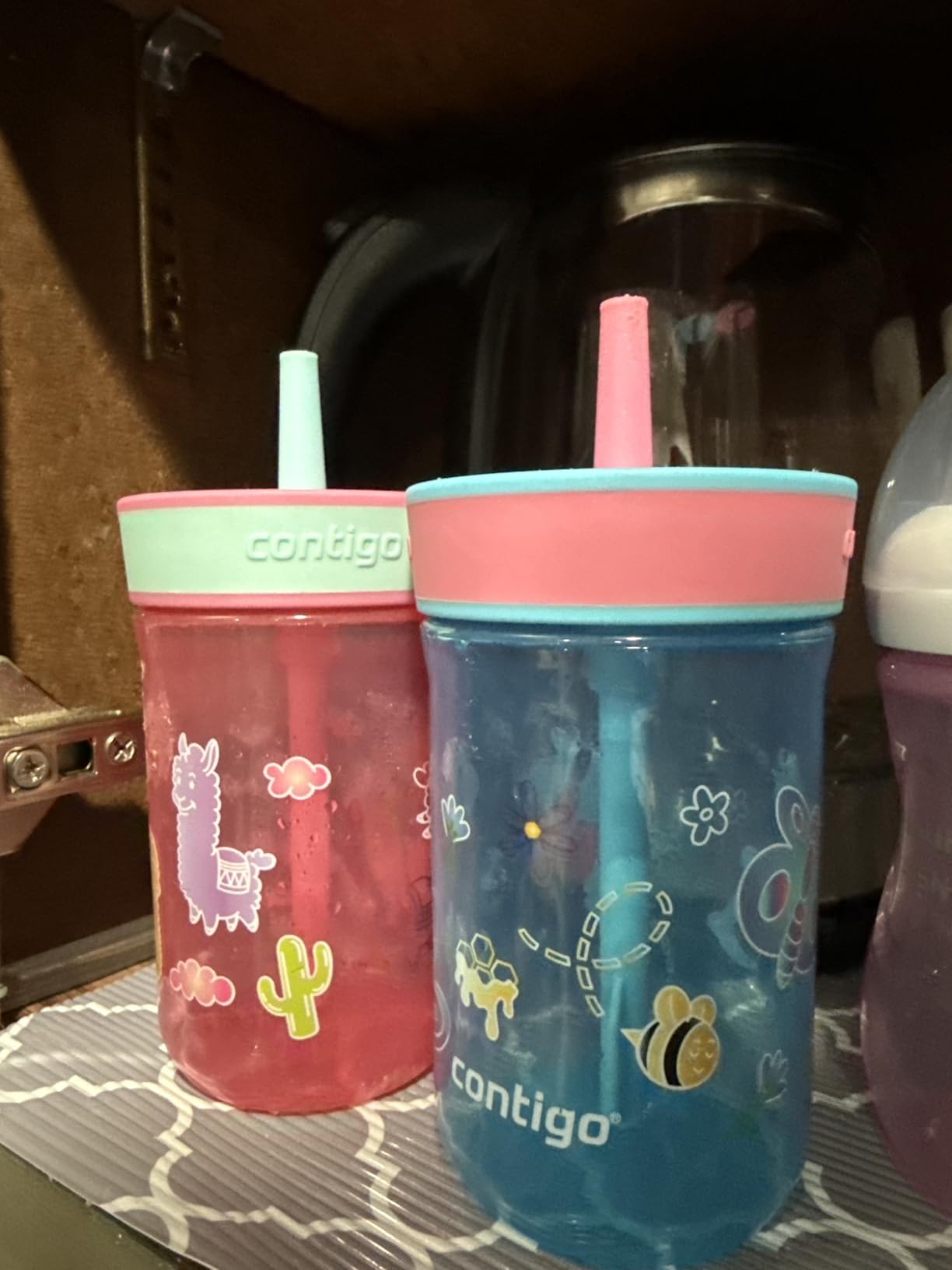 Contigo Leighton Kids Water Bottle, 2-Pack, 14oz, Spill-Proof, Blue Raspberry/Azalea & Butterflies/Llamas, Dishwasher Safe Tumbler with Straw customer photo 2