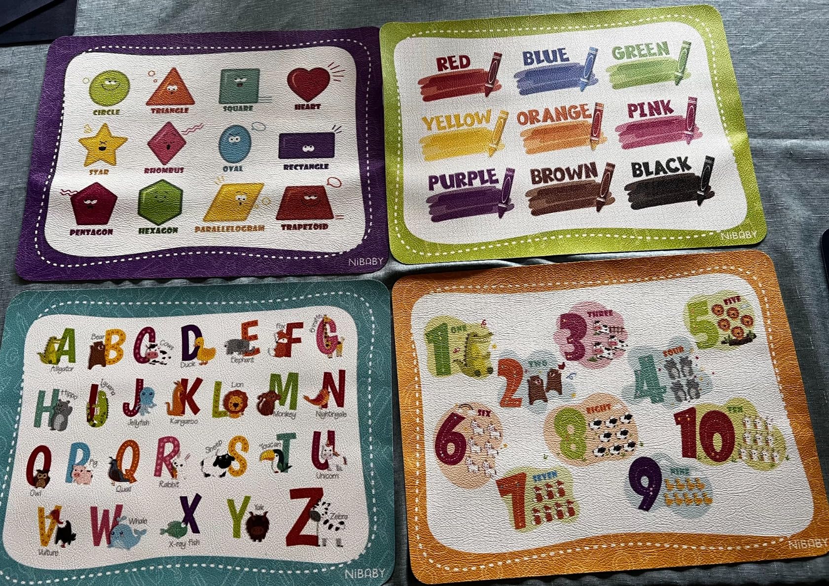 NiBaby Kids' Non Slip Educational Placemats Set of 4 Washable customer photo 2