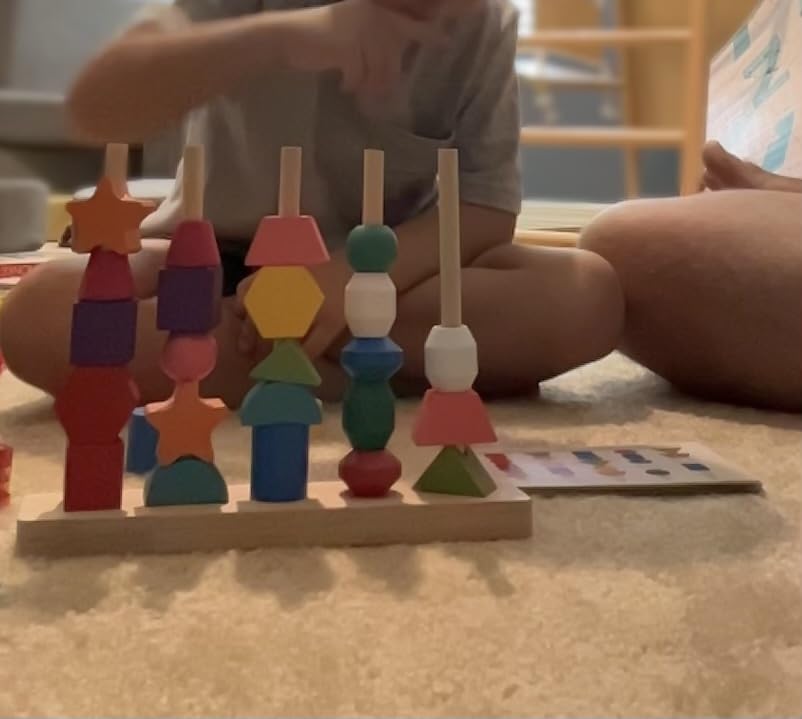 Montessori Wooden Beads Sequencing Toy Set, Stacking Blocks & Lacing Beads & Matching Shape Stacker, Montessori Toys for 3 4 5 Year Old STEM Preschool Learning Toys Gifts for Kids Boy Girl Toddler customer photo 1