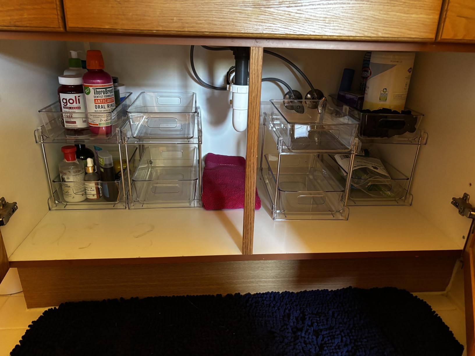 Vtopmart 4 Pack Bathroom Organizer, 2 Tier Clear Under Sink Organizers Vanity Countertop Storage Container, Cabinet Drawers Bins, Pull-Out Organization with Track for Pantry, Kitchen customer photo 2
