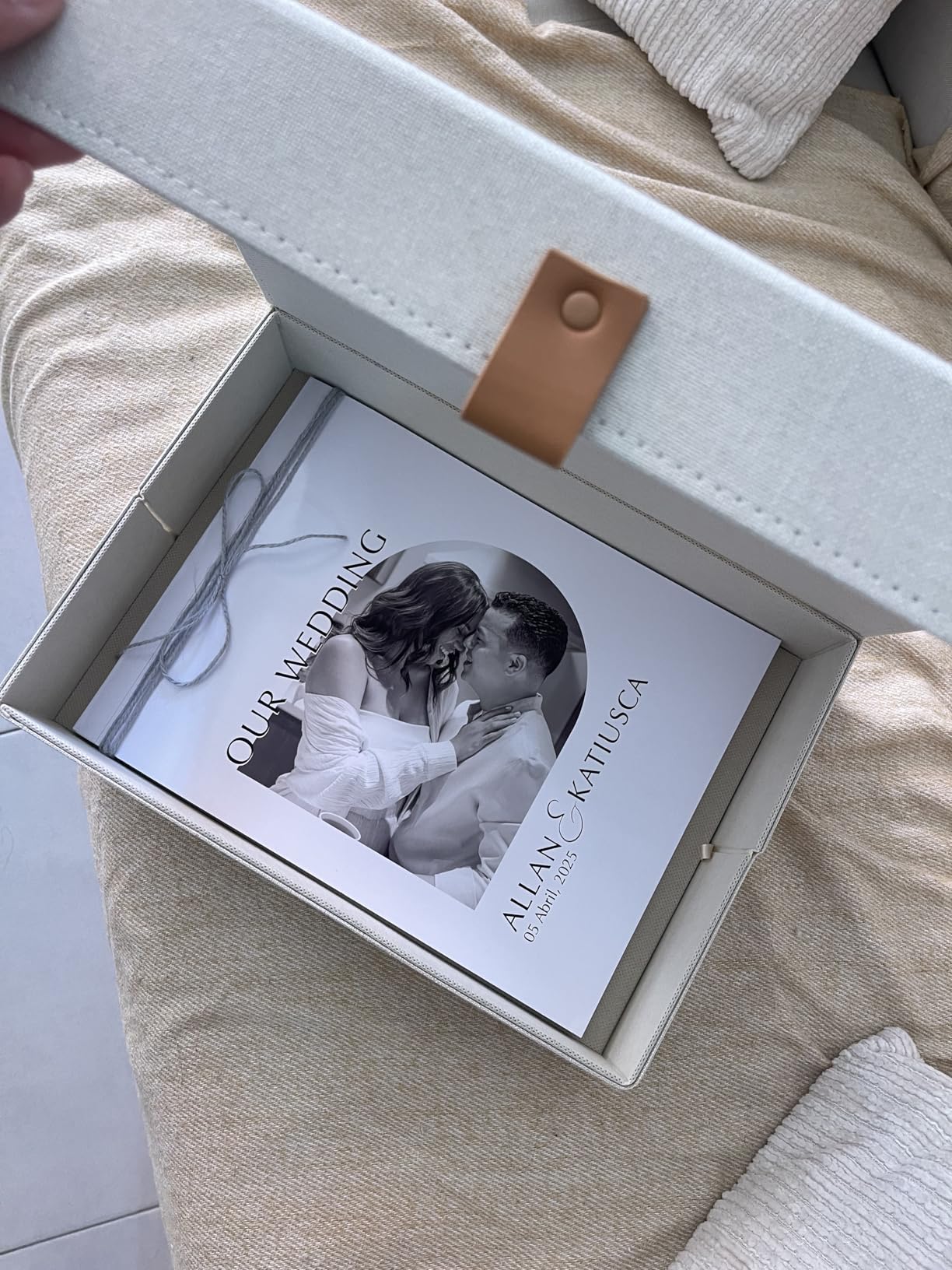 Decorative Photo Storage Boxes with Lids - Set of 2 Beautiful Linen Organizers Are Perfect to Safely Store Your Pictures, Documents, Scrapbooking Supplies, Keepsakes and Other Memories in Style customer photo 2