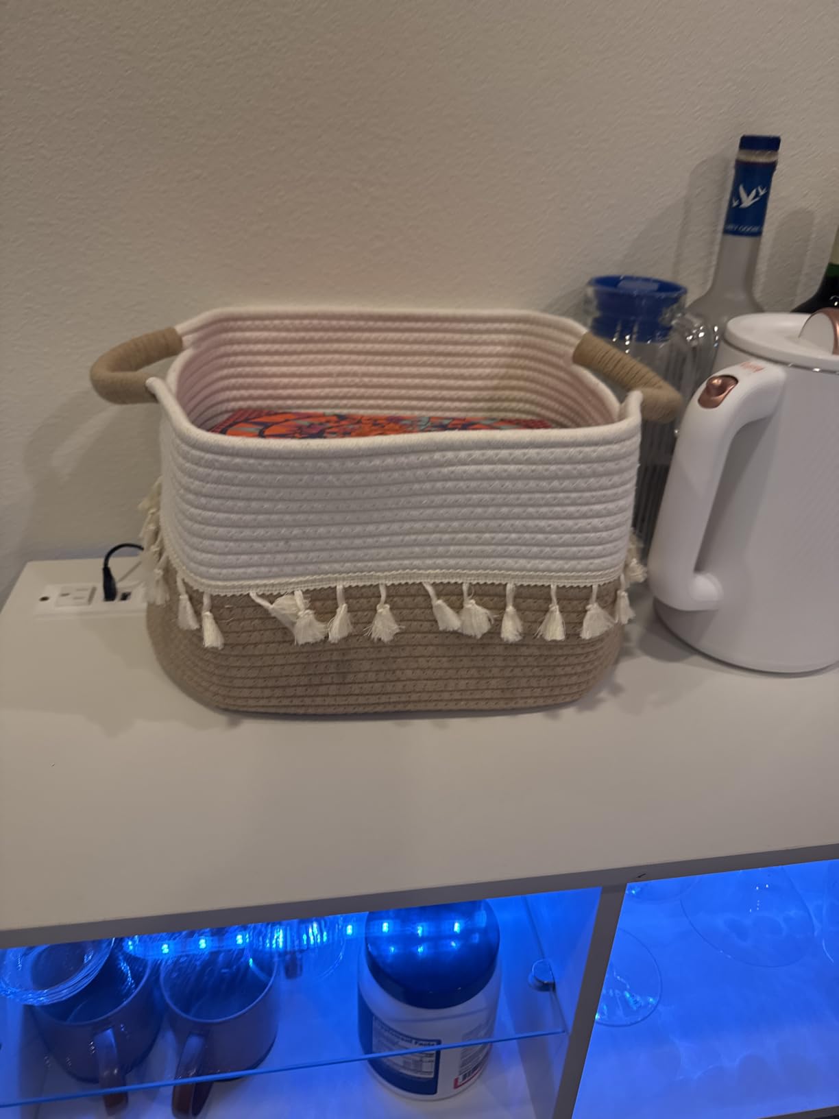 TeoKJ Woven Storage Bin Set of 3, Cotton Rope Basket for Storage, Clothes Boho Basket Bin for Organizing, Fabric Basket for Books, Plants, Pet Treats, White & Jute customer photo 2