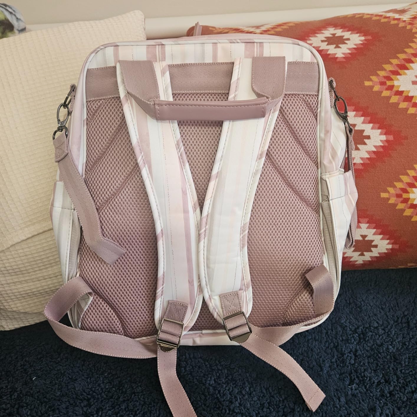 JuJuBe Nature Babe Diaper Bag Backpack with Portable Baby Changing Pad, Made with 24 Recycled Plastic Bottles, Watercolor Stripe customer photo 2