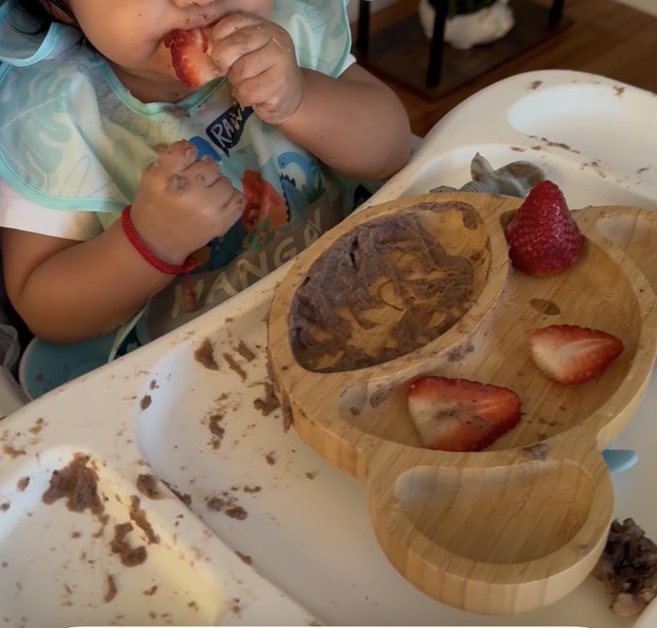 Bamboo Plates for Kids - Baby & Toddler Plates with Suction for Feeding & Weaning, Eco-Friendly Bear Design Promotes Self-Feeding, Ideal for Busy Moms & Dads, Sturdy & BPA-Free (Blue) customer photo 2