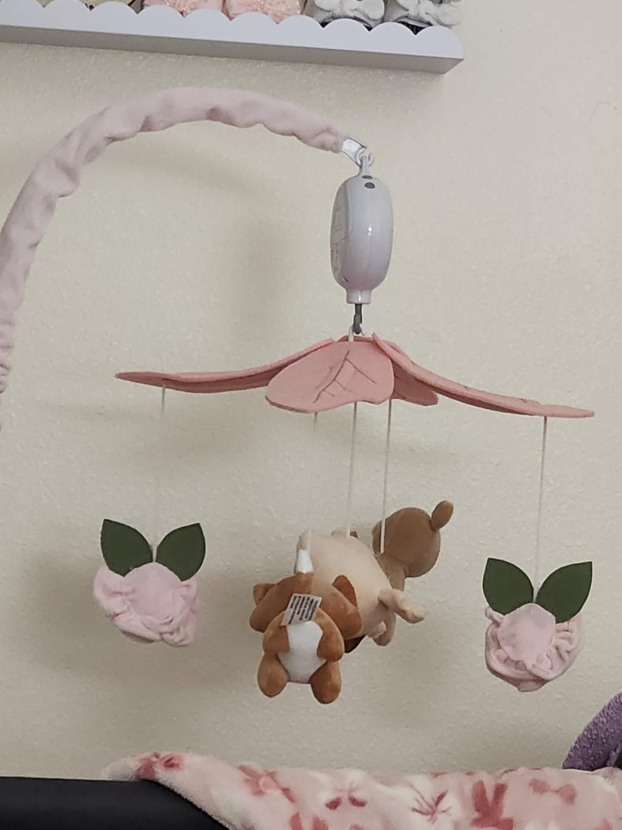 The Peanutshell Crib Mobile for Girls - Pink and White Musical Baby Crib Mobile with 12 Lullabies, Forest Baby Little Forest Nursery Decor customer photo 2