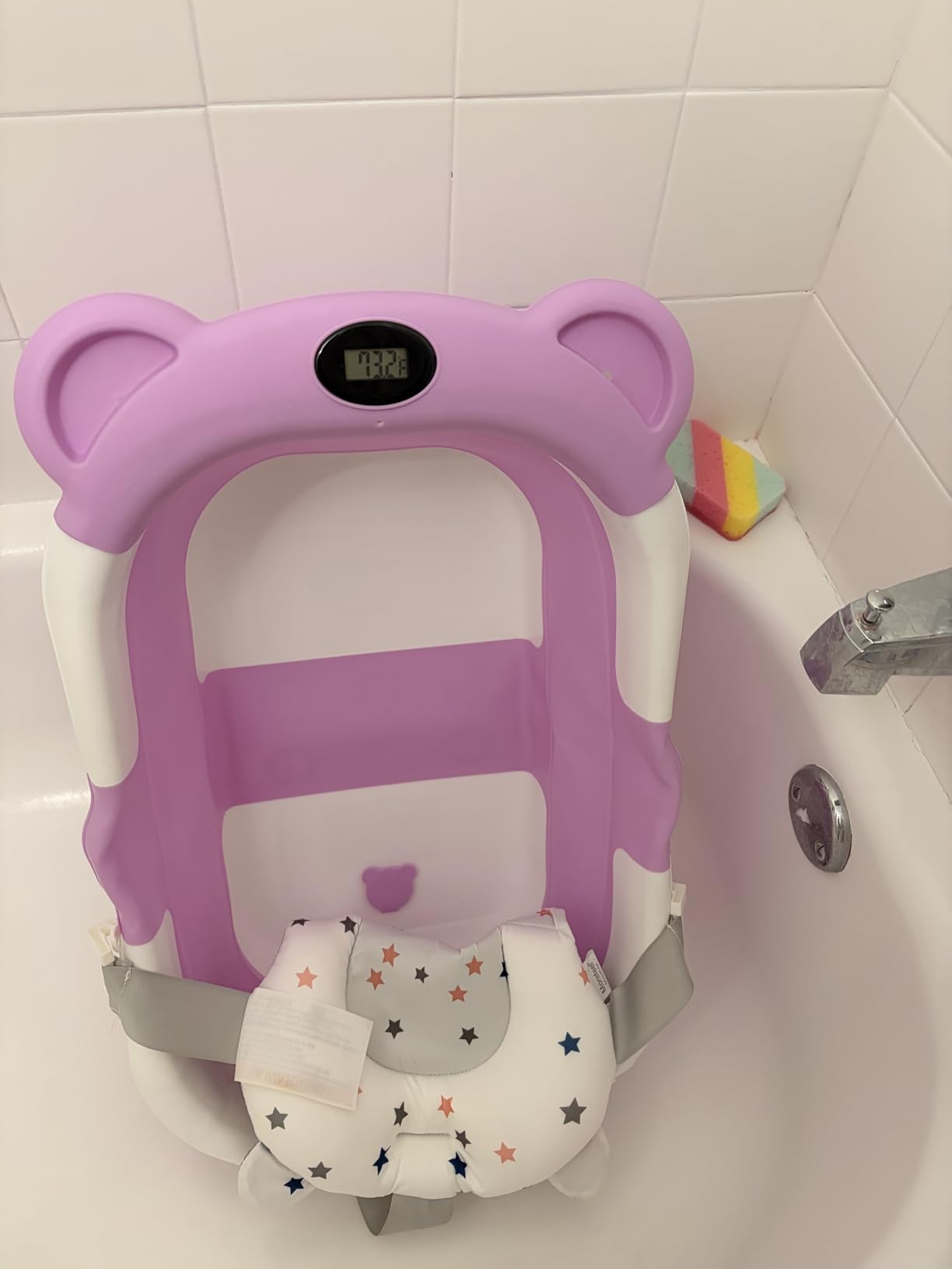 MoreFeel Collapsible Baby Bathtub for Newborn with Thermometer & 1 Hooded Towel & 1 Soft Floating Cushion, Portable Travel Bathtub with Drain Hole, Durable Foldable Baby Tubs for Infants to Toddler customer photo 2