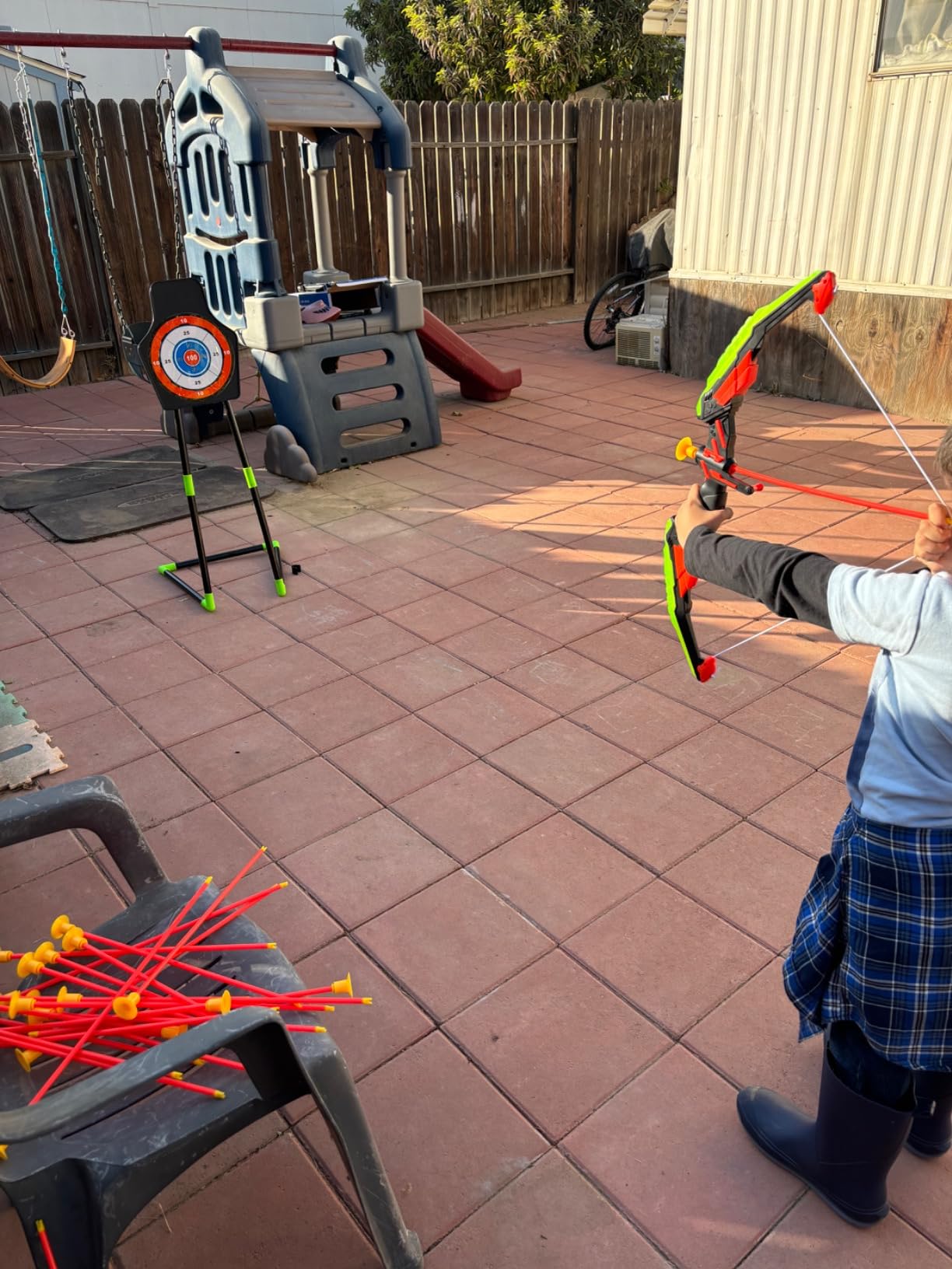 HYES 2 Pack Bow and Arrow for Kids, LED Light Up Archery Set with 24 Suction Cup Arrows, 1 Standing Target, 6 Score Targets & 2 Quiver, Indoor Outdoor Sport Gifts for Boys Girls Ages 4-8 customer photo 1