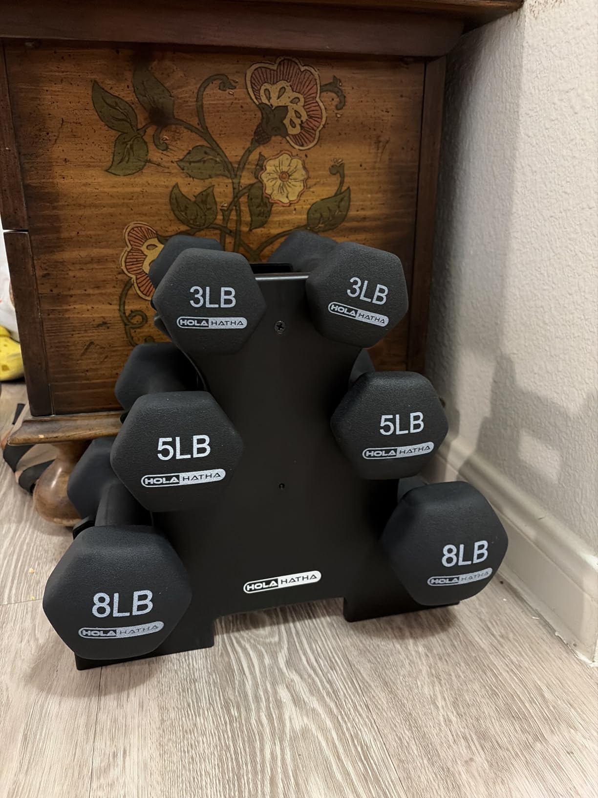 HolaHatha Neoprene Dumbbell Weights Set w/Rack, Home Gym Equipment - Portable Weighted Exercise Dumbbells for Fitness, Training, and Lifting Workouts customer photo 1