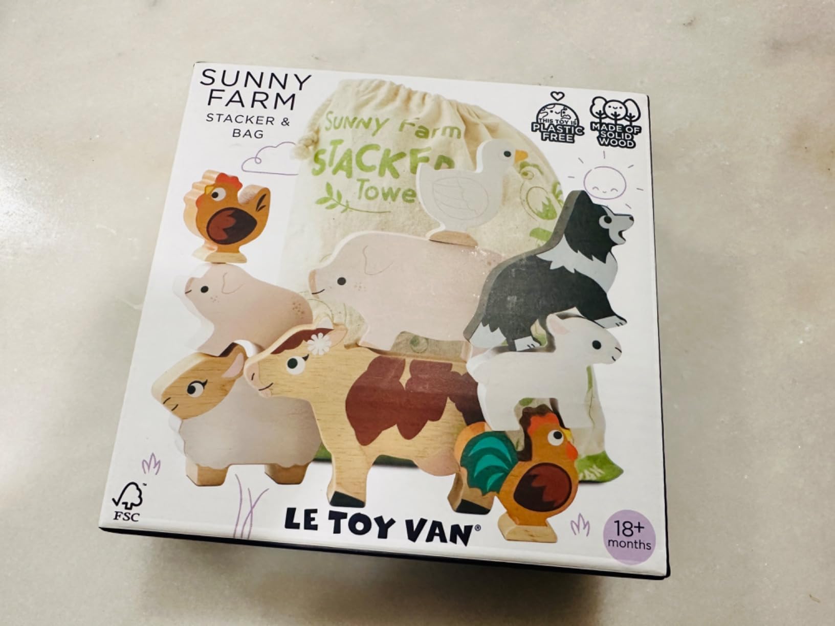 Le Toy Van Wooden Sunny Farm Stacker & Bag Educational Balancing Activity, Plastic Free, Toy Suitable for Age 18+ Months PL141 customer photo 2