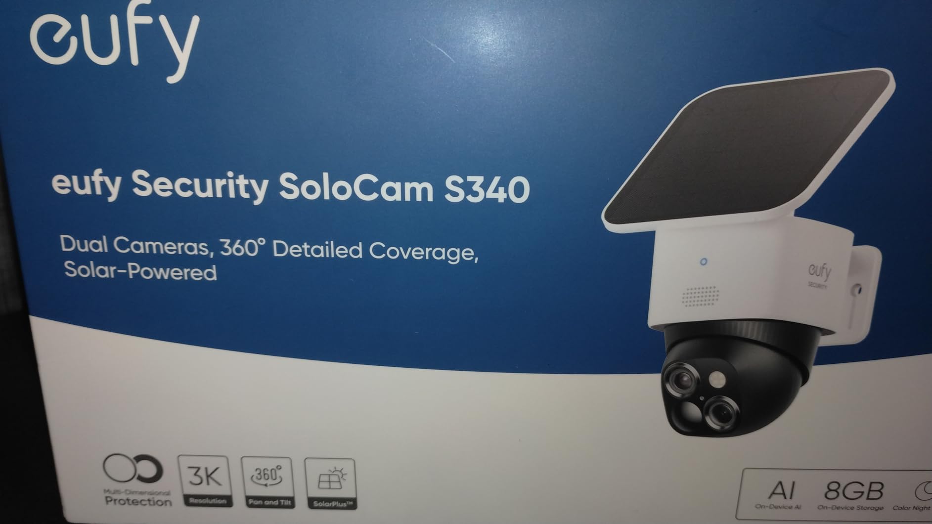 eufy Security 3K Dual Camera, SoloCam S340, Solar Security Cameras Wireless Outdoor, Cameras for Home Security, 360° Coverage, Pan & Tilt, No Blind Spots, No Monthly Fee, Built-in 8GB customer photo 1