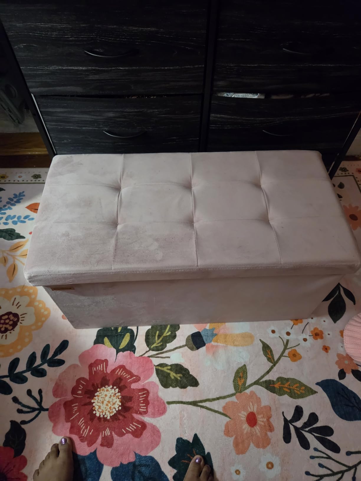 SONGMICS Mazie Collection - Storage Ottoman Bench, Foldable Foot Rest, 15 x 43 x 15 Inches, End of Bed Bench, Storage Chest, Load 660 lb, Living Room, Bedroom, Entryway, Jelly Pink ULSF277R01 customer photo 2