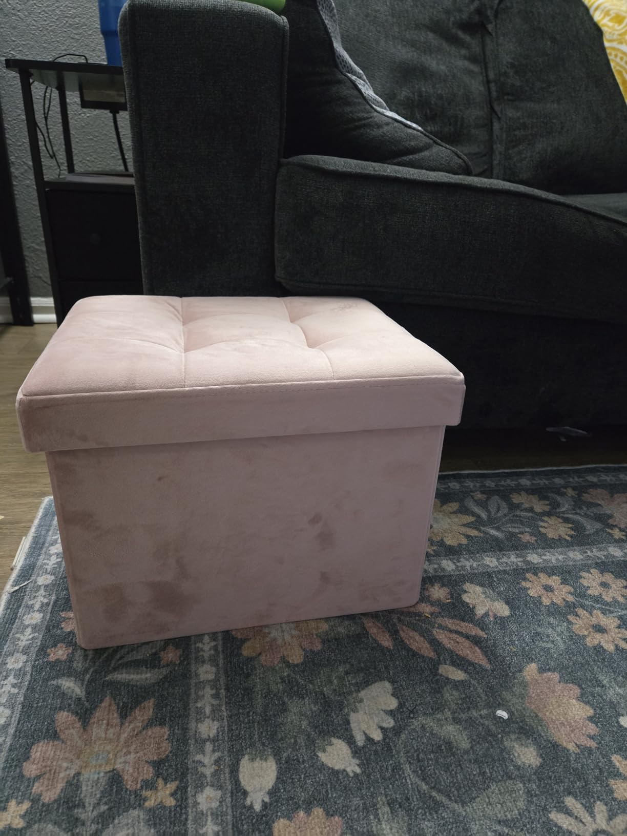 SONGMICS Storage Ottoman, Foldable Small Ottoman Foot Rest, 12.2 x 16.1 Inches Foot Stool, Load up to 286 lb, for Living Room, Bedroom, Dorm, Jelly Pink ULSF200R01 customer photo 1