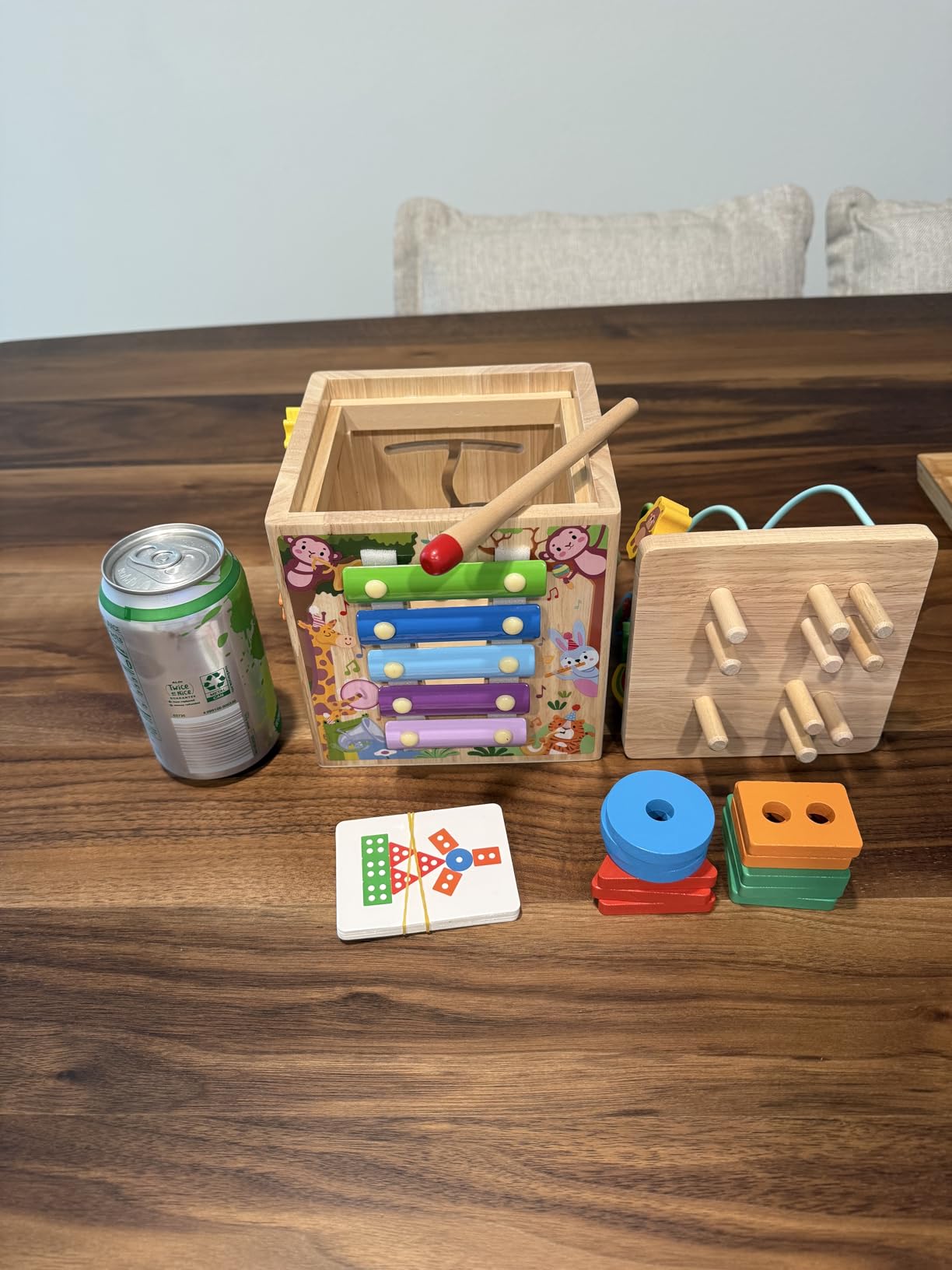 Wooden Activity Cube | Montessori Toys for 1 2 3 Year Old Toddlers | One Year Old 1st First Birthday Gift | Educational Toys for 12+ Months Baby Boys Girls | Bonus Sorting & Stacking Game (Pink) customer photo 2