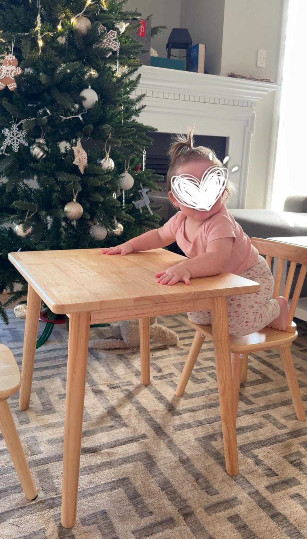 Curipeer Windsor Kids Table and 2 Chair Set, Rubberwood Children Toddler Table and Chair Set with Non-Slip Legs/Round Edge Design for Art, Play, Craft, Activity, Natural Wood customer photo 1