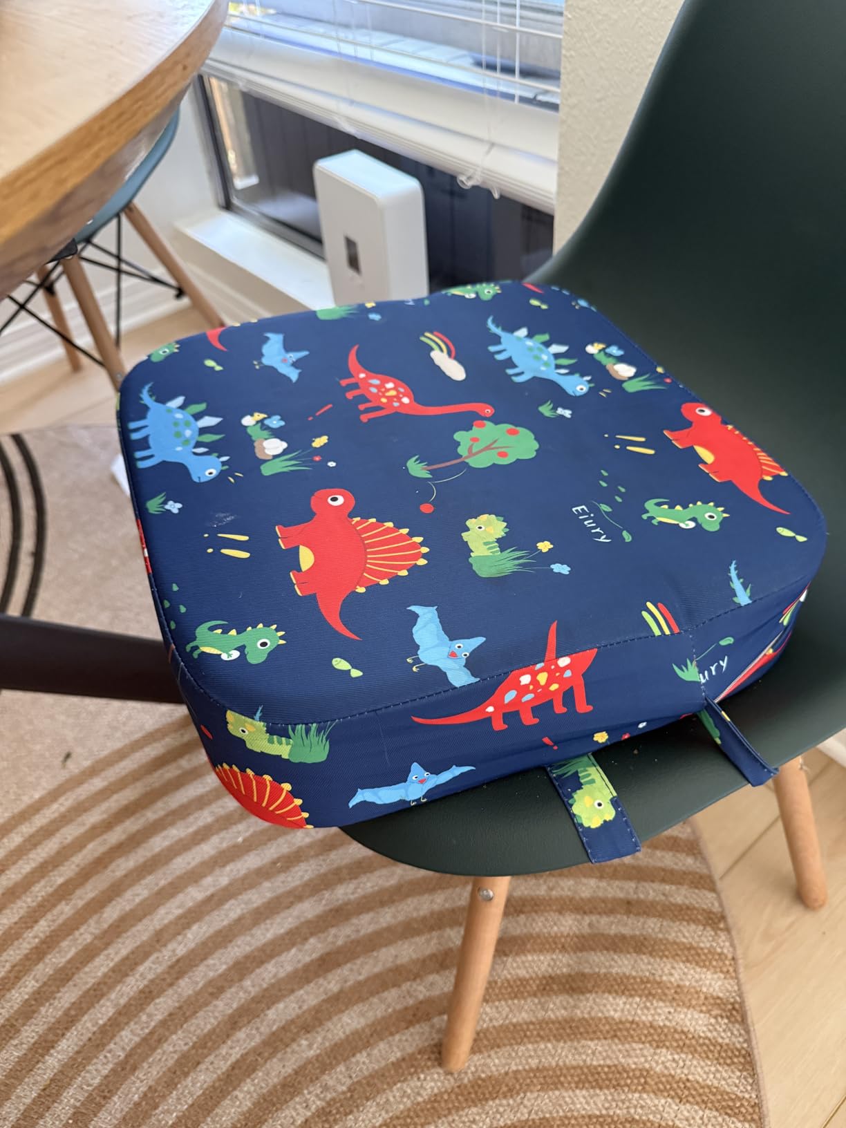 Eiury Toddler Booster Seat for Dining Table, Portable Kids Booster Seat with Safety Buckles Portable Increasing Booster Cushion with Non-Slip Bottom (Blue Dinosaur) customer photo 1