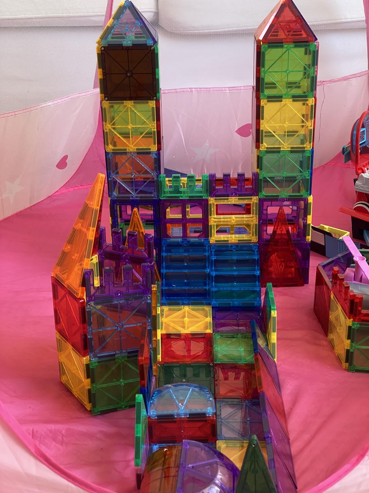 EchoPlan Magnetic Tiles, 130PCS Magnetic Blocks with 2 Cars, Magnet Tiles 3D Clear Building Blocks Set, STEM Sensory Educational Toys Gift for Toddlers Kids Boys 3 4 5 6 7 8 9+ Year Old customer photo 2