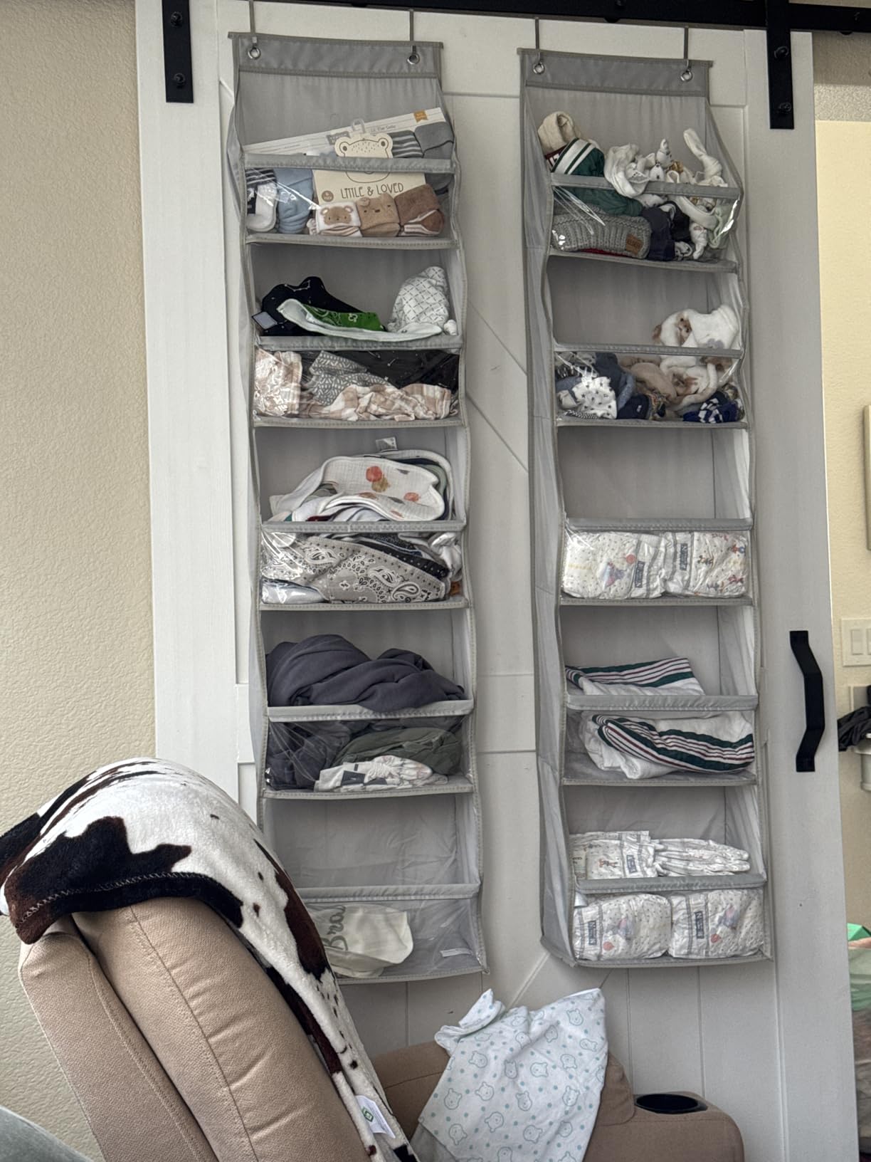AOODA 2 Pack Over the Door Organizer, Large Capacity Closet Door Hanging Organizer, Clear Deep Pockets Baby Organizer Storage for Nursery, Bathroom, Bedroom, Pantry, Diapers (Grey) customer photo 1