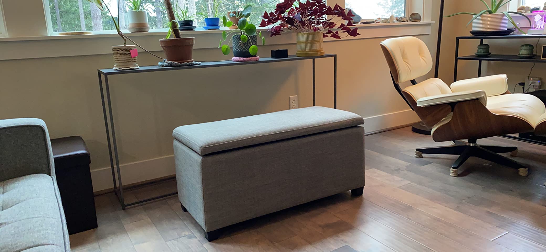 Homepop Home Decor | Tufted Ainsley Button Storage Ottoman Bench with Hinged Lid | Ottoman Bench with Storage for Living Room & Bedroom, Gray Woven customer photo 2