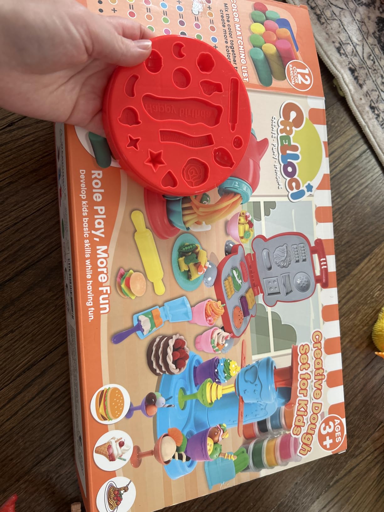 Crelloci 3 in 1 Color Dough Kitchen Creations Set, Ice Cream Spaghetti Burger Maker Machine, Art Crafts Food Modeling Toys, Accessories Tools Kit for Boys Girls Kids Toddlers Ages 3+ (12 Colors Dough) customer photo 2
