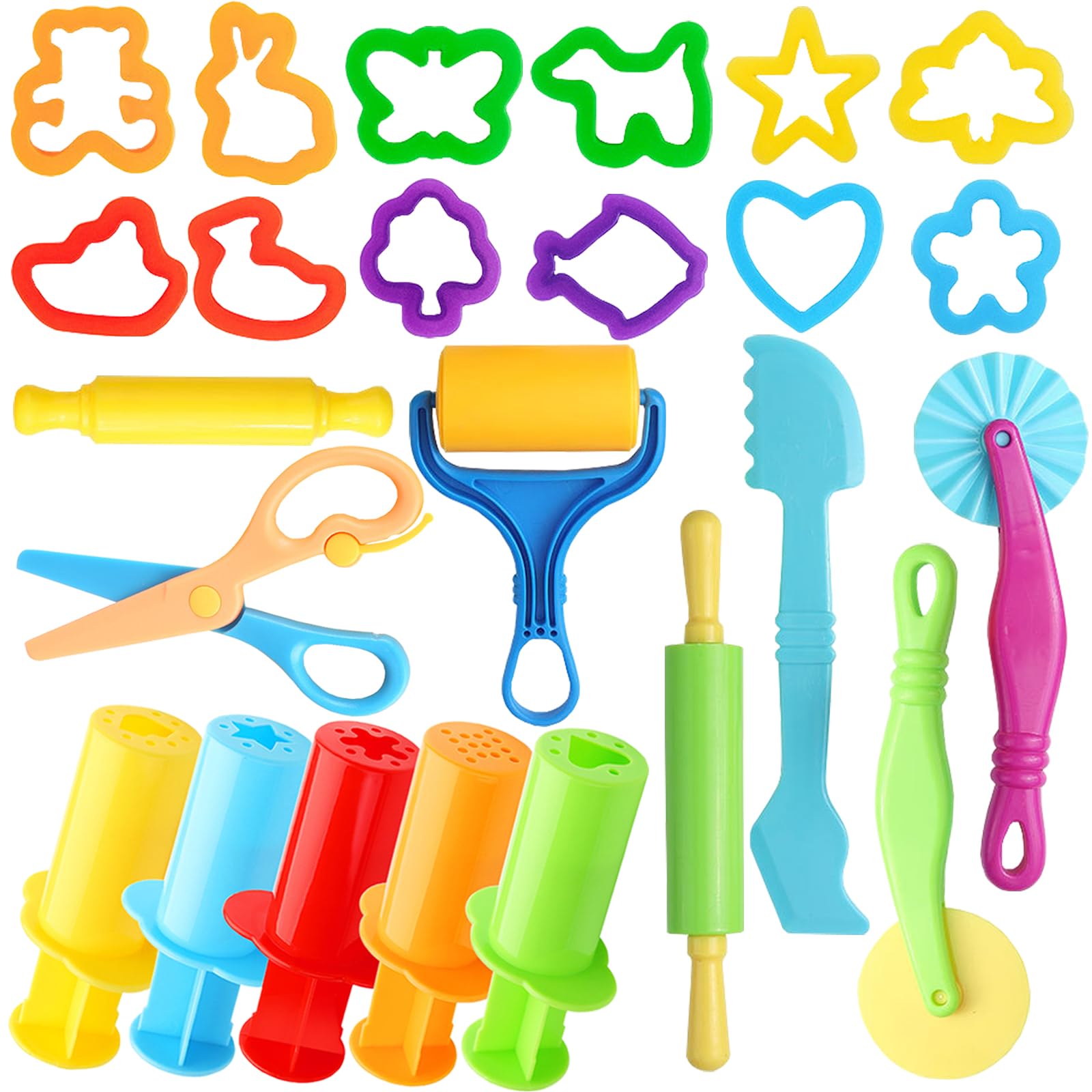 Dough Tools for Kids, 24 Pieces Dough Play Tools Set with Rolling Pins,Cutters,Dough Extruders,Scissor customer photo 1