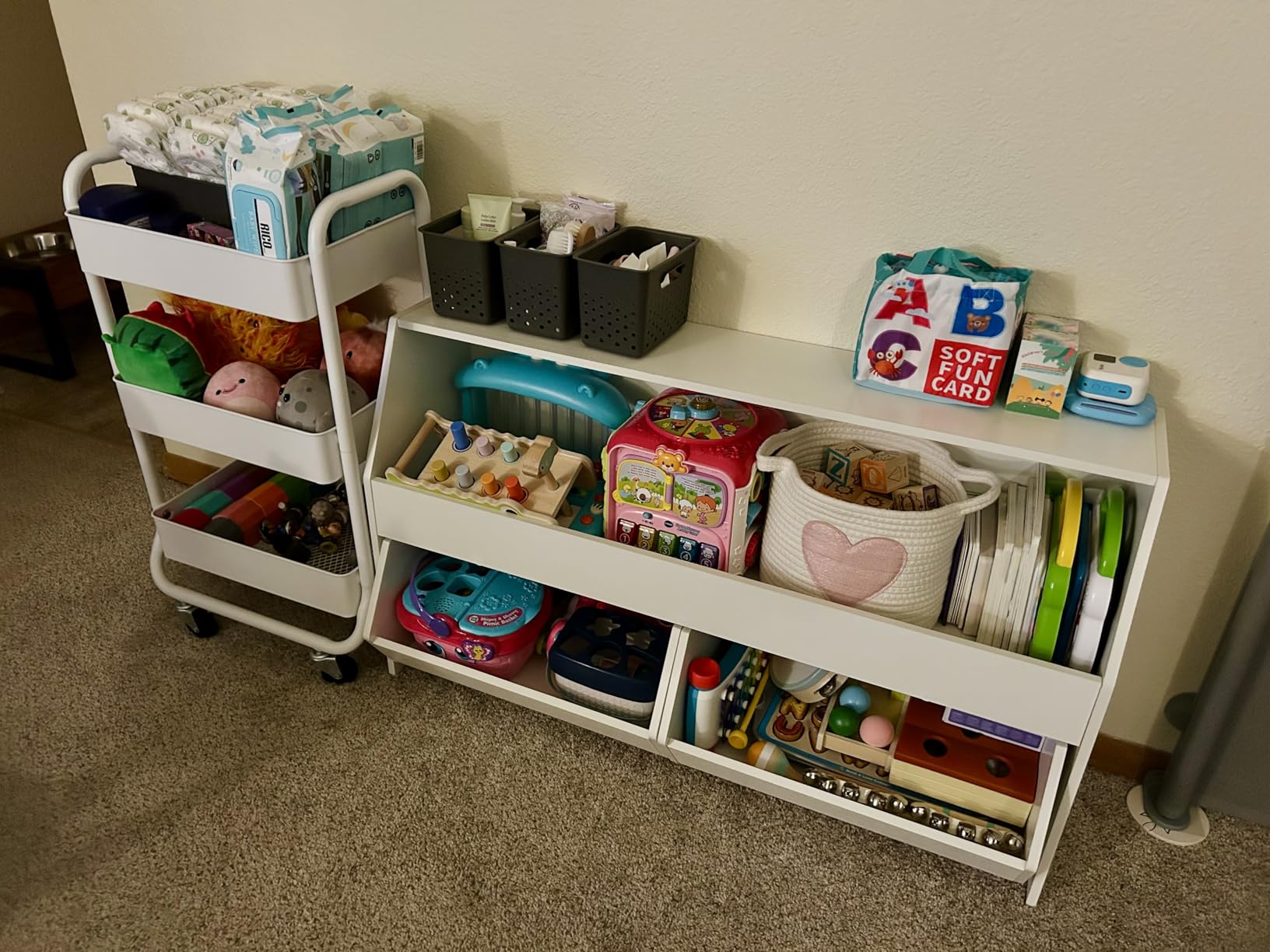 Toy Storage and Organizer for Kid, Large Toy Bin Bookcase Toy Cabinet with Two Moveable Drawers, Children Toddler Storage Carbinet with Wheels for Playroom, Bedroom, Nursery (White oak, Regular) customer photo 2