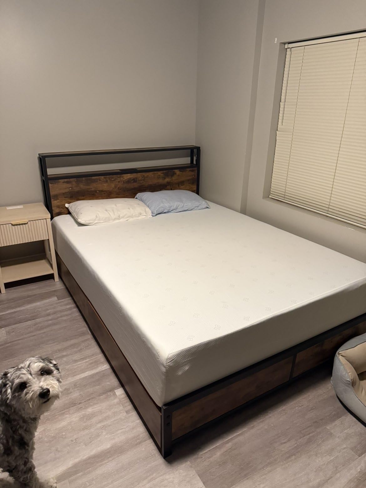 Lifezone Queen Bed Frame with 2-Tier Storage Headboard, Metal Platform Bed Frame with 4 Storage Drawers, Built in Charging Station & LED, Noise-Free/Metal Support/No Box Spring Needed, Vintage Brown customer photo 2