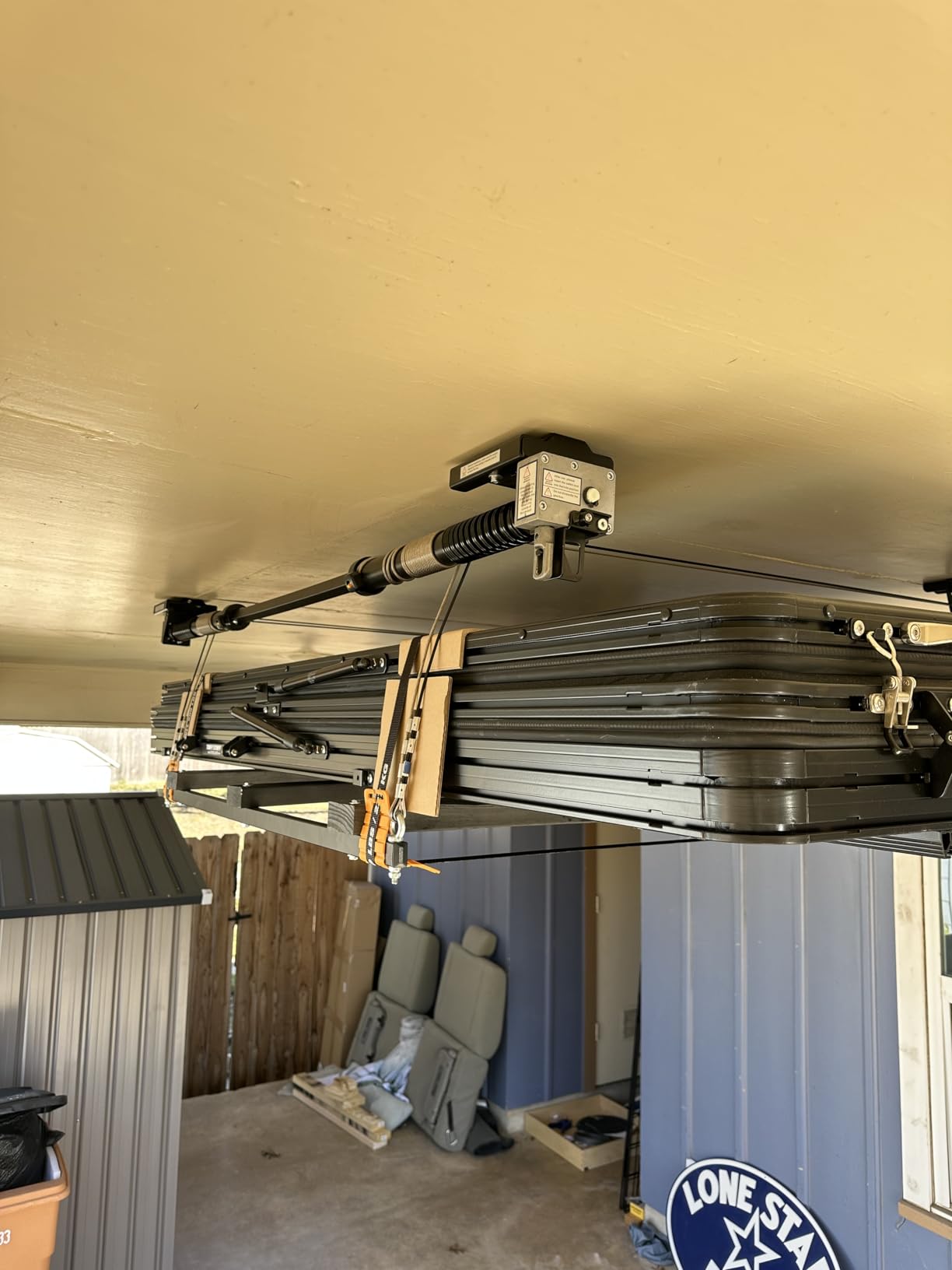 FLEXIMOUNTS GL1 Overhead Garage Lifting Storage Rack, 4x4 Ft Heavy-Duty Metal Garage Ceiling Rack, Adjustable Organization System With 71