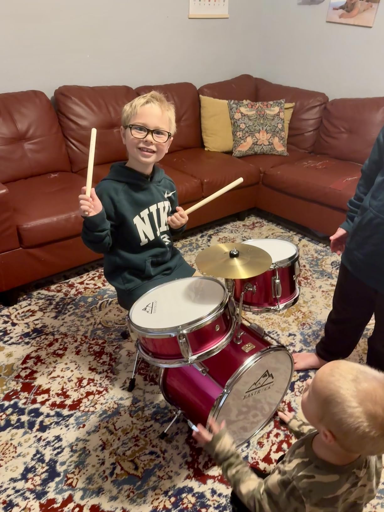 EASTROCK Junior Drum Set, 3 Piece 14'' Junior Drum sets for Drummer,Beginner, Drum Set for 5-7 Years Old with Adjustable Throne,Cymbal,Pedal,Drumsticks(Wood) customer photo 1