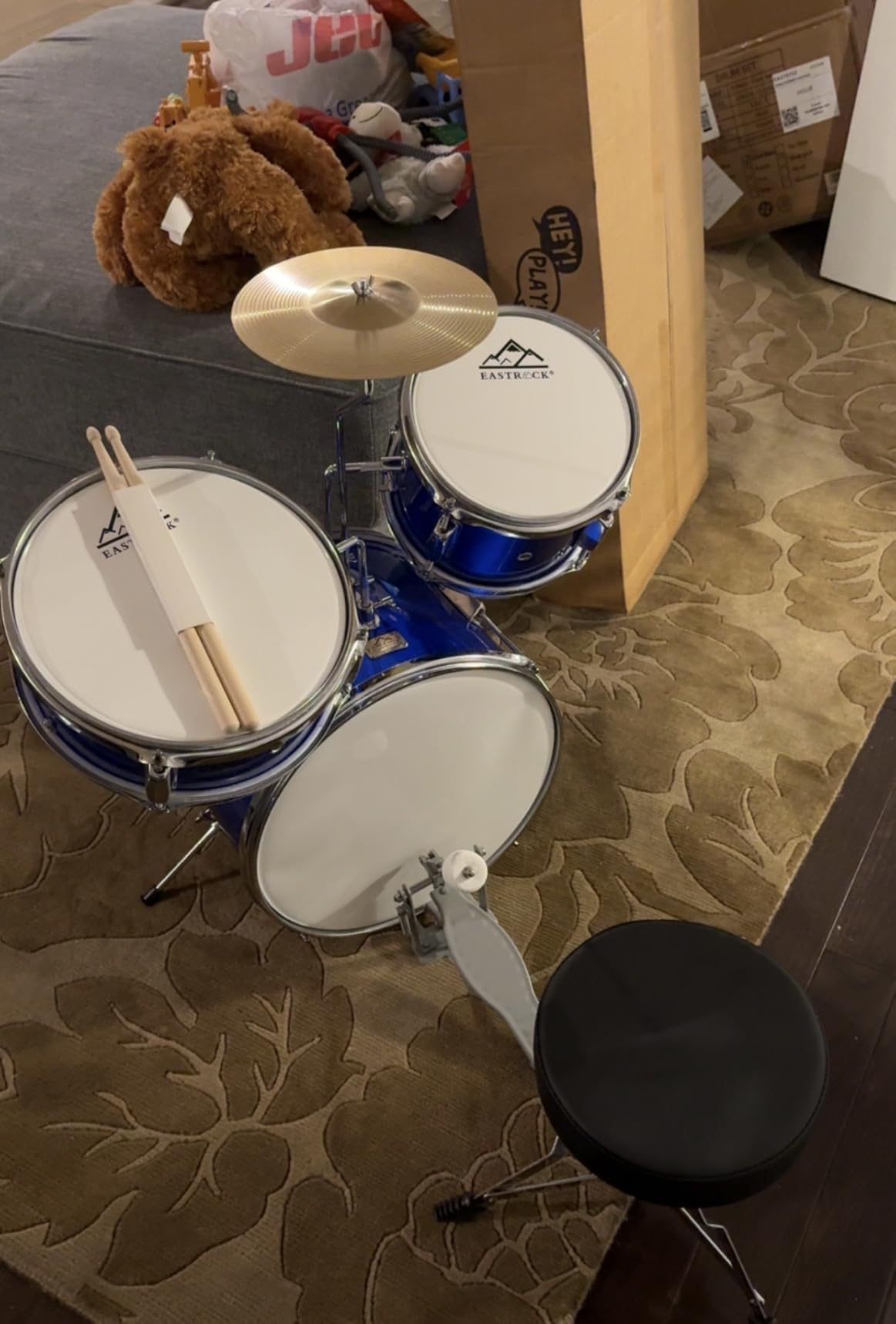 EASTROCK Junior Drum Set, 3 Piece 14'' Junior Drum sets for Drummer,Beginner, Drum Set for 5-7 Years Old with Adjustable Throne,Cymbal,Pedal,Drumsticks(Wood) customer photo 2