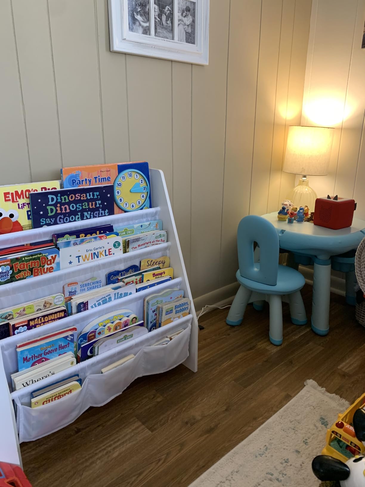 SEIRIONE Sturdy Kids Bookshelf, 4-Tier Book Shelf for Kids Room with Oxford Fabric-Nursery Room Playroom Classroom, Deep Slings to Keep Books Upright, Ideal Height for Toddler Age 3+, Matte White customer photo 2