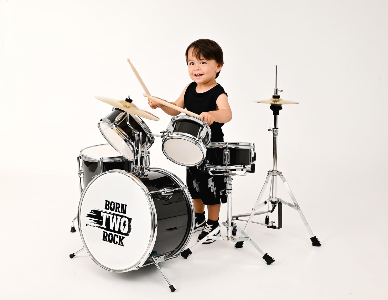 Ktaxon 5-Piece Complete Junior Drums Set, 14 Inch Beginners Drum Kit with Throne Stool, Pedal & Drumsticks, Drums Musical Instruments W/Cymbal, Hi-Hat, Floor, Tom and Snare Drum (Black) customer photo 1