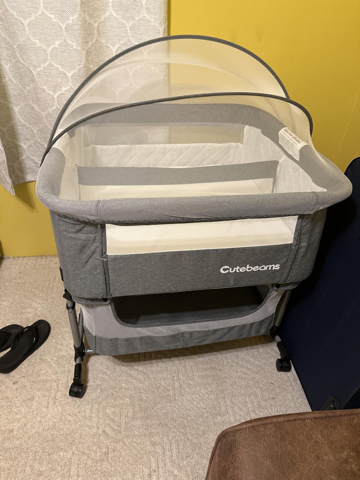Twin Bassinet for 2 Babies, 3 in 1 Bedside Co Sleeper Double Bassinet for Twins, Rocking Bassinet for Baby with Wheels and Storage Basket, Includes Mattress (Grey) customer photo 1